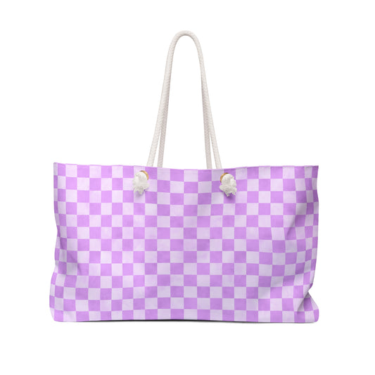 Lavender Checker Weekender Bag | Soft Purple Travel Tote | ENM & Polyamory Friendly Overnight Bag | Chosen Family Aesthetic Carryall
