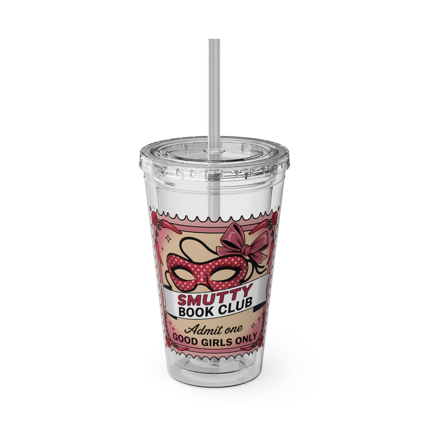 Admit One: Smutty Book Club – 16oz Sunsplash Tumbler | Polyamory Pride Cup | ENM Lifestyle Drinkware | Swinger Aesthetic Travel Cup | Spicy Romance Reader Gift | Poly, Open Relationship,...