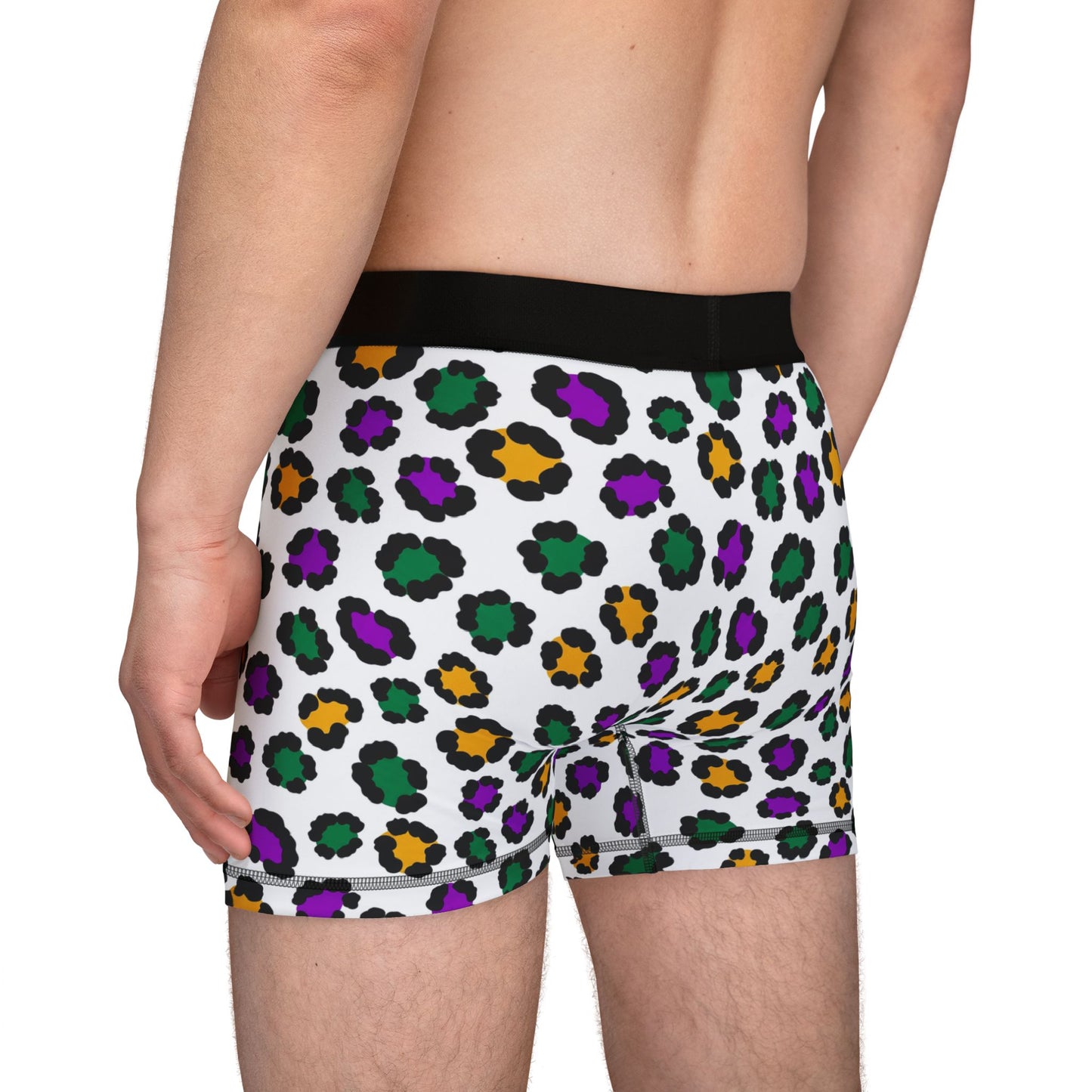 Mardi Gras Cheetah Print Men’s Boxer Briefs | Polyamory ENM Pride Underwear, Matching Couples Underwear