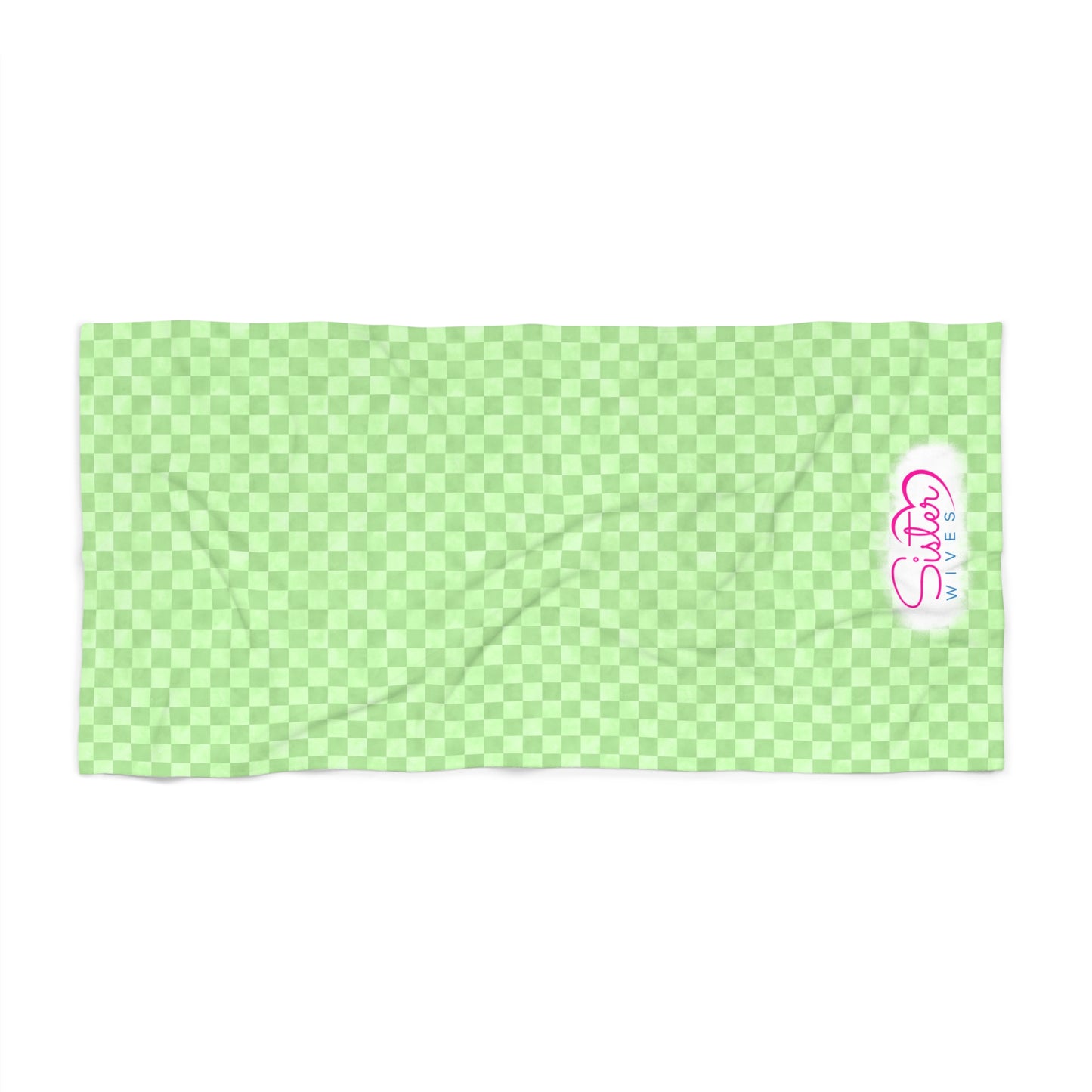 Green Checkerboard Beach Towel | Polyamory & ENM Friendly | Lifestyle Cruise, Resort & Pride Towel | Sisterwives Beach & Pool Towel