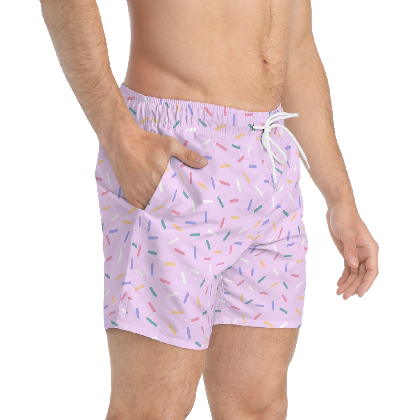 Men’s Rainbow Sprinkle Swim Trunks – Pastel Confetti Summer Swim Shorts, Fun Pool & Beach Board Shorts, Fast-Dry AOP Trunks
