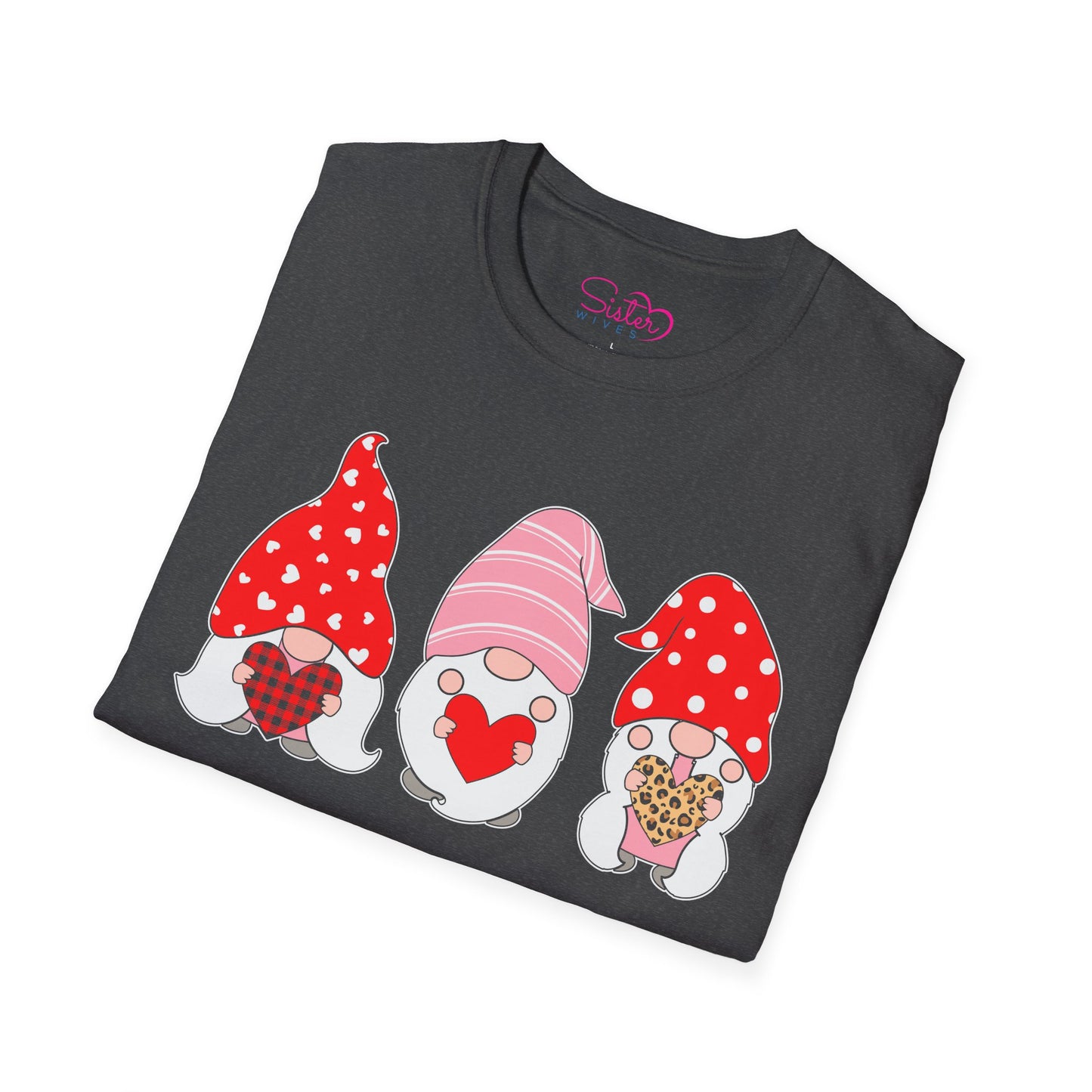 Throuple Gnome Love T-Shirt, Polyamory & ENM Graphic Tee, Cute Valentine Gnomes, Swinger & Chosen Family Shirt