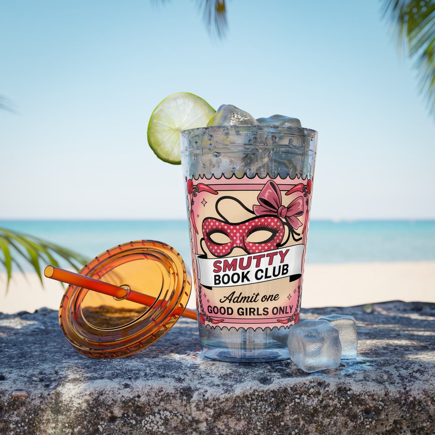Admit One: Smutty Book Club – 16oz Sunsplash Tumbler | Polyamory Pride Cup | ENM Lifestyle Drinkware | Swinger Aesthetic Travel Cup | Spicy Romance Reader Gift | Poly, Open Relationship,...