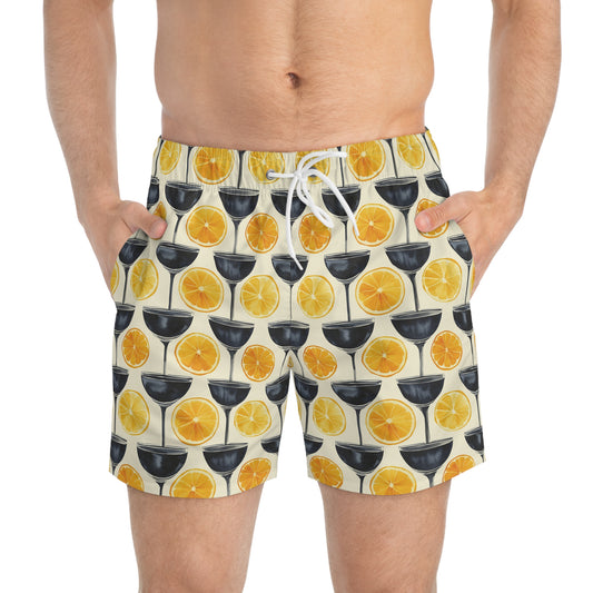 Men’s Cocktail Swim Trunks – Citrus Martini Resort Boardshorts | Polyamory ENM Lifestyle Poolwear | Fast-Dry Summer Swim Shorts