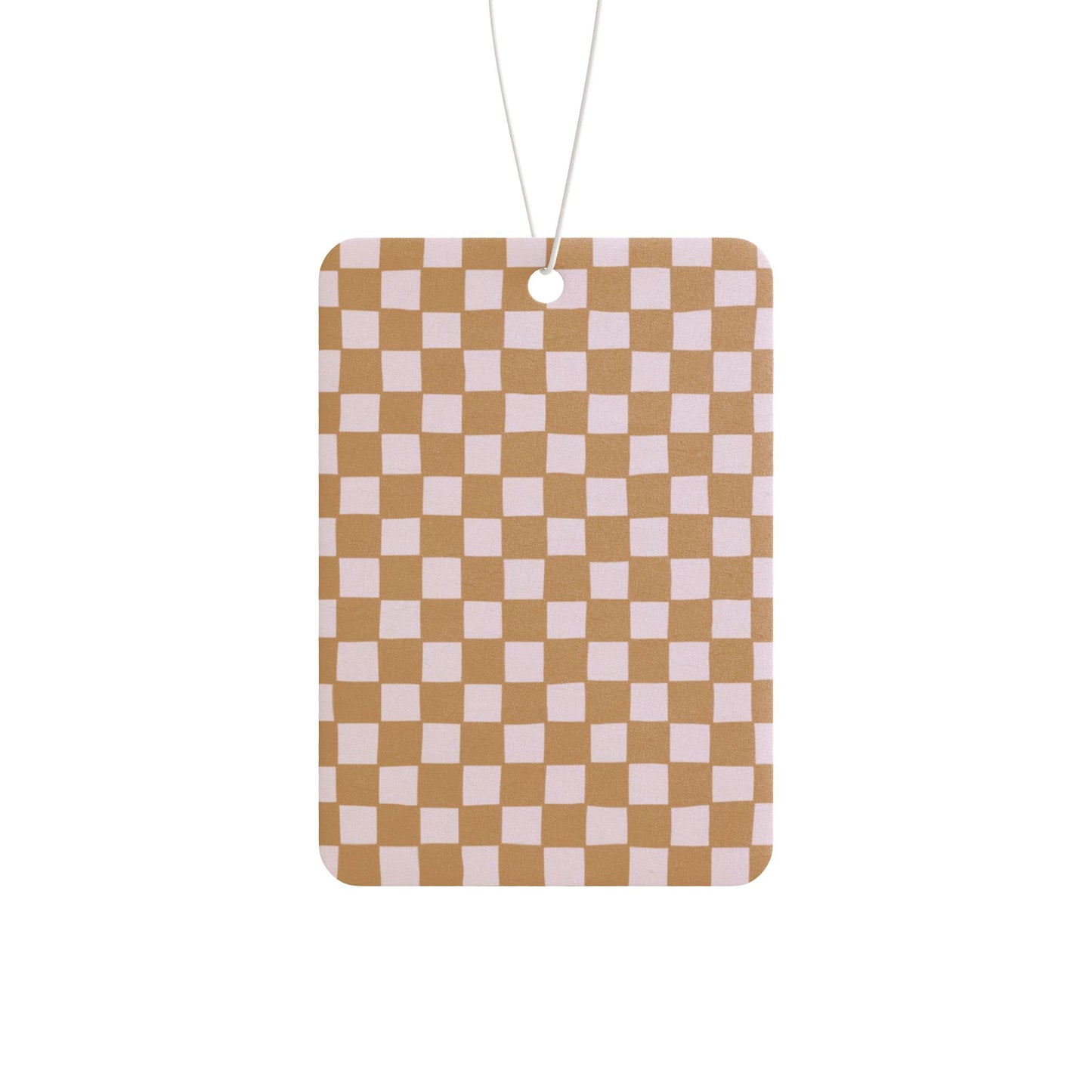 Neutral Checkered Car Air Freshener – Beige Aesthetic Hanging Diffuser | Pine, New Car & Black Ice Scents