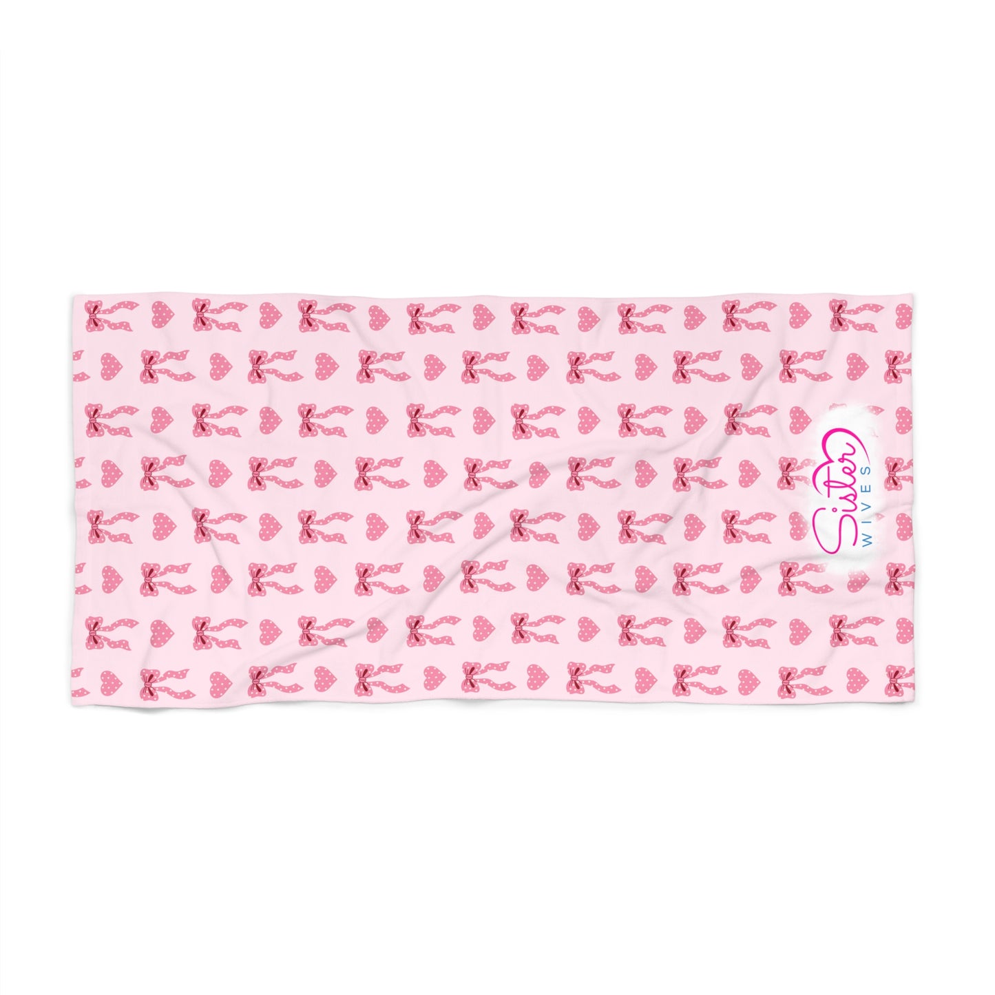 Pink Hearts & Coquette Bow Beach Towel | Polyamory & ENM Friendly | Lifestyle Cruise, Resort & Pride Towel | Sisterwives Pool & Beach Towel