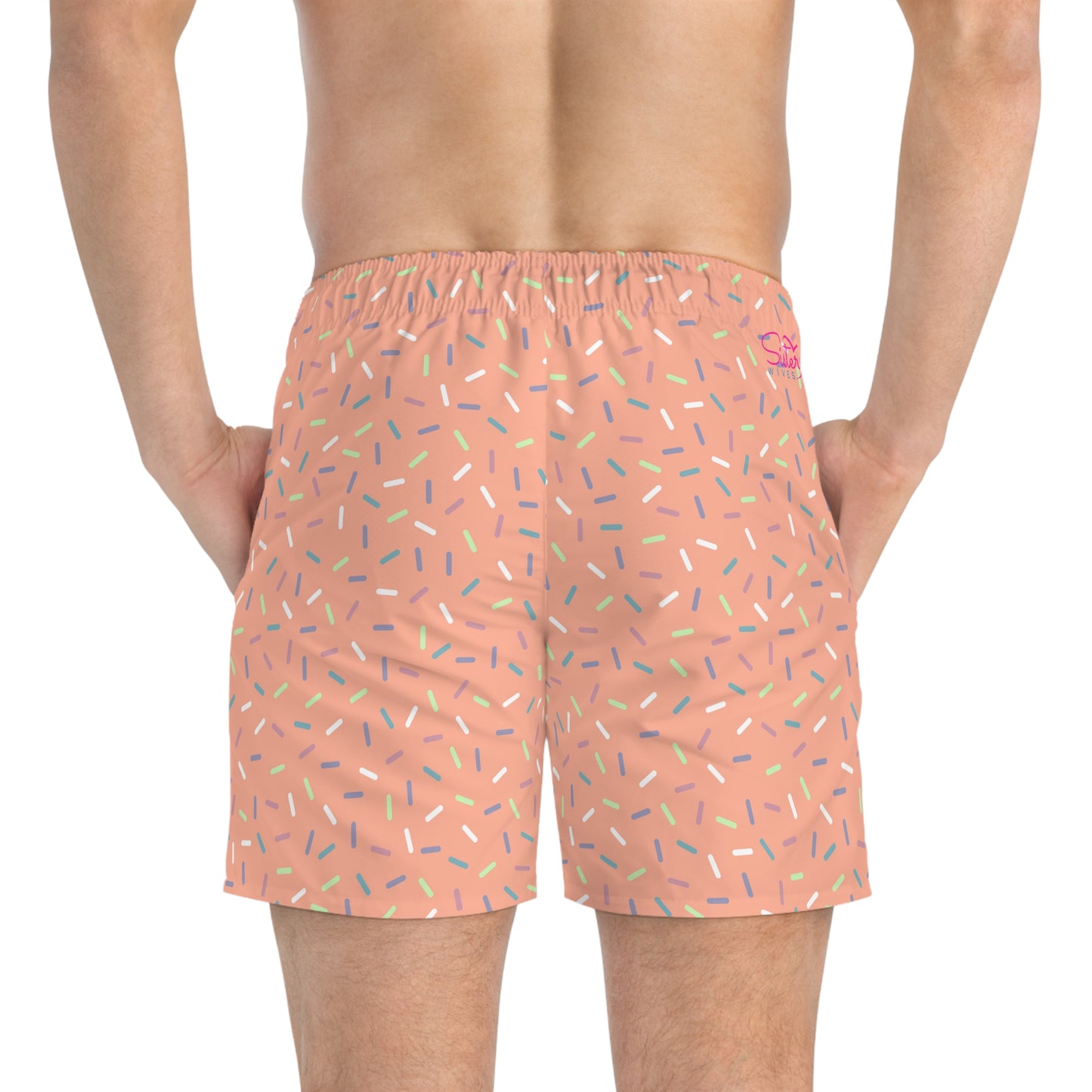 Men’s Rainbow Sprinkle Swim Trunks – Pastel Confetti Summer Swim Shorts, Fun Pool & Beach Board Shorts, Fast-Dry AOP Trunks