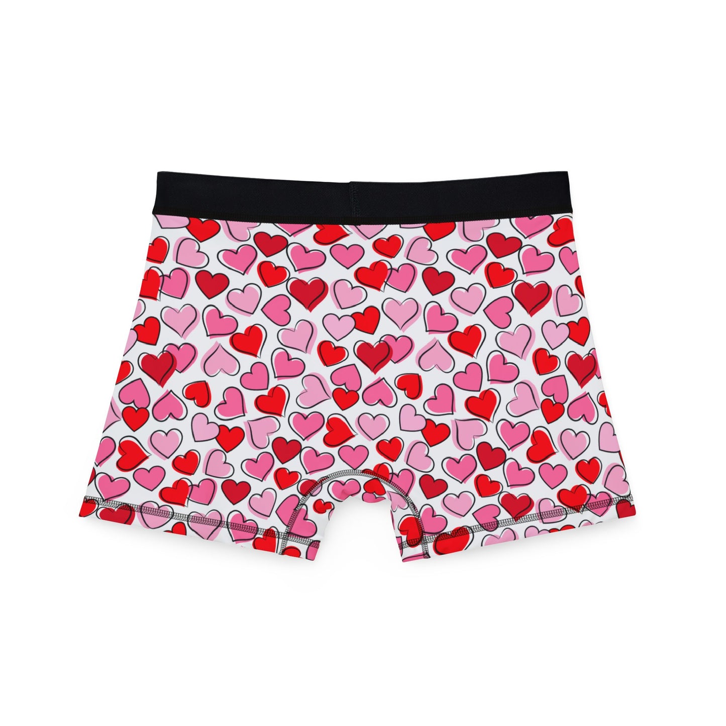 White Men’s Heart Print Boxer Briefs – Polyamory & Swinger Friendly Underwear, ENM Pride Boxers, Matching Couples & Pairs Available
