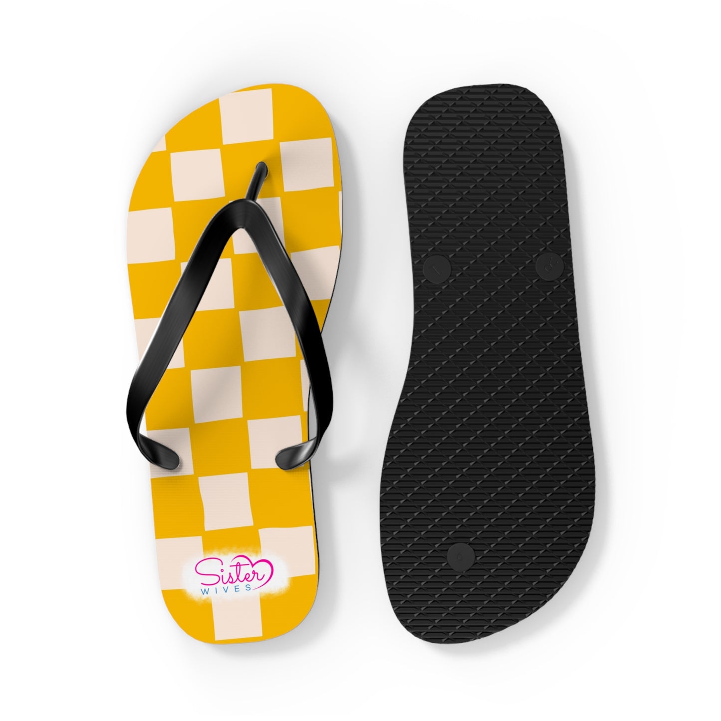 Yellow Checkered Flip Flops | Lightweight Summer Sandals for Travel & Vacation