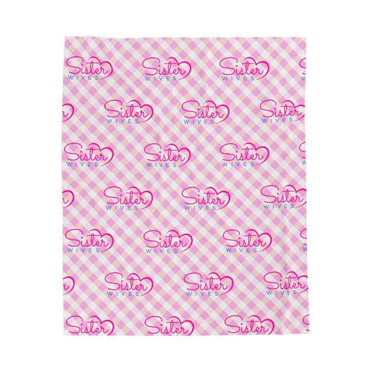 Sister Wives Light Pink Gingham Velveteen Plush Blanket