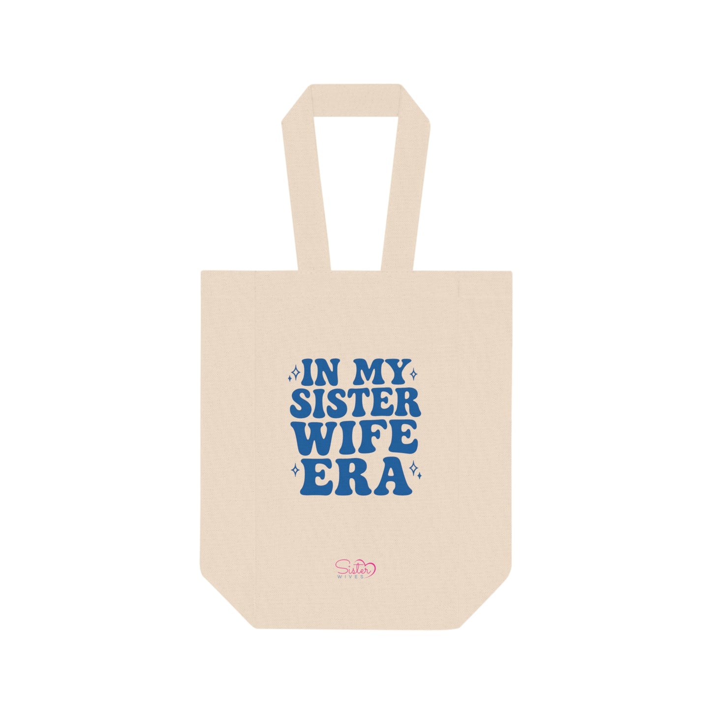 Double Wine Tote Blue "In My Sister Wife Era" Canvas Bottle Carrier, Bridal Shower & Sisterhood Gift