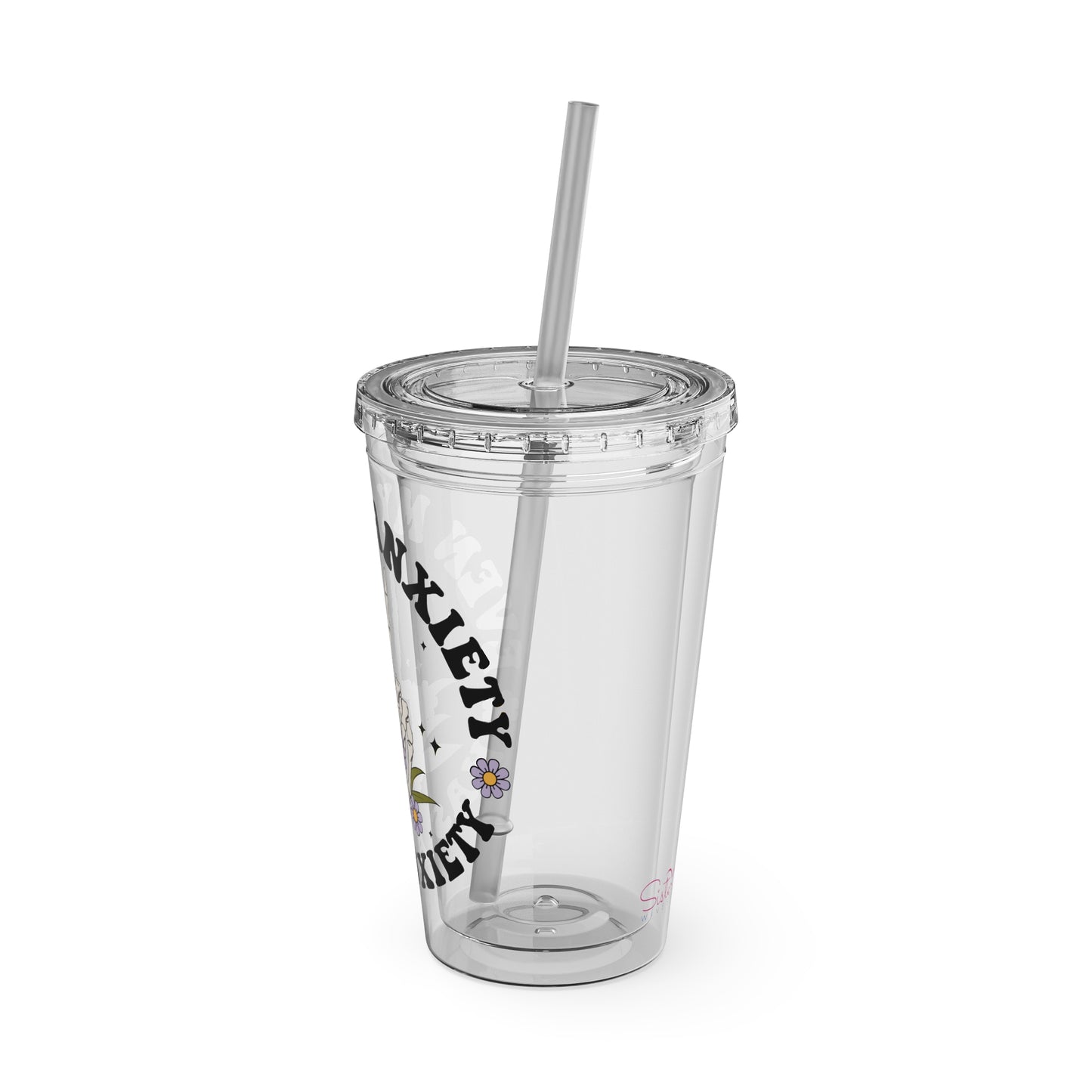 Even My Anxiety Has Anxiety” Skeleton Peace Sign 16oz Sunsplash Tumbler | Dark Humor Mental Health Cup | Goth Aesthetic Drinkware | Spooky Skeleton Cup | Anxiety Humor Gift
