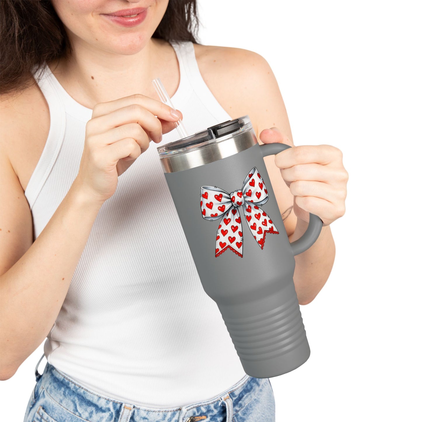 Coquette Bow 40oz Insulated Travel Mug – Coquette Aesthetic Stainless Steel Tumbler with Straw | Cute Feminine BPA-Free Cup