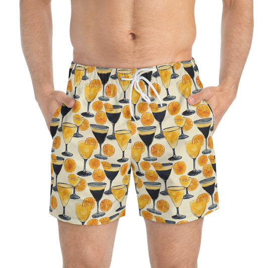Men’s Cocktail Swim Trunks – Citrus Martini Resort Boardshorts | Polyamory ENM Lifestyle Poolwear | Fast-Dry Summer Swim Shorts