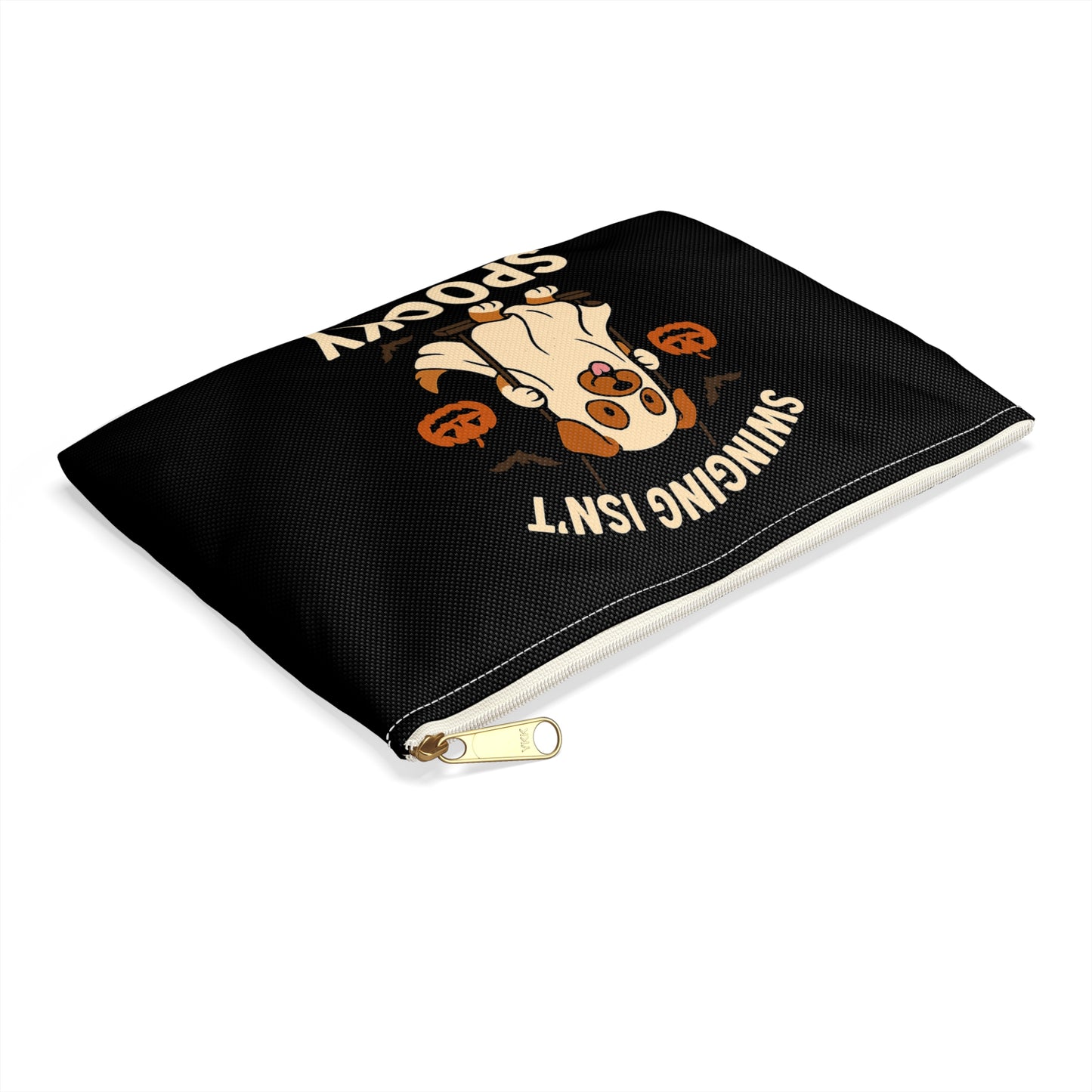 Swinging Isn’t Spooky Ghost Dog Halloween Pouch – Cute Skeleton Design for Trick-or-Treat, Parties & Gifting