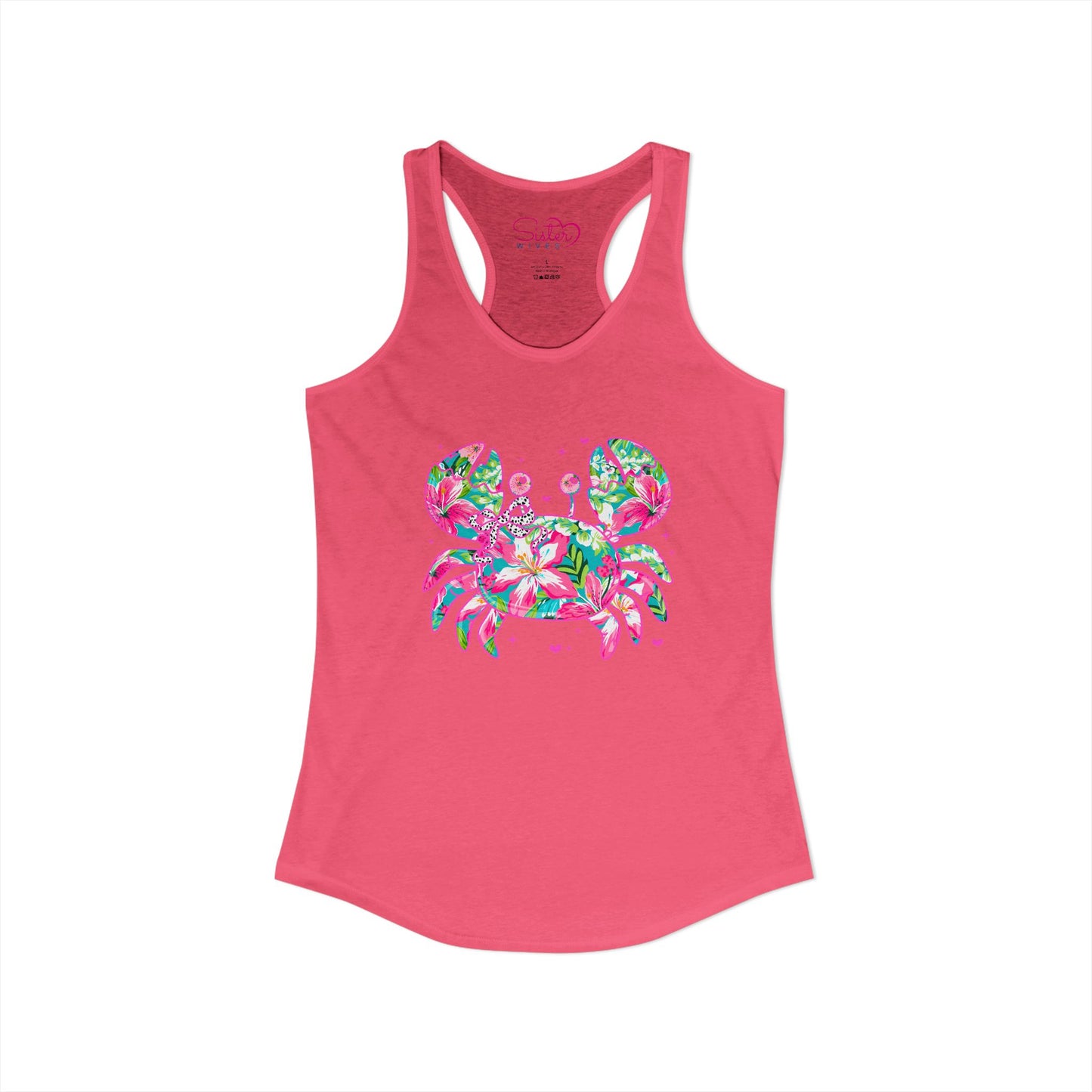 Floral Crab Racerback Tank – Cute Beach Tank Top | Coastal Summer Shirt | Tropical Ocean Graphic Tank