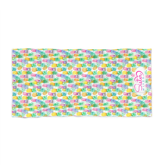 Upside-down Pineapple Rainbow Beach Towel Tropical Vibe Towel, Summer Vacation Poolside Essential, Beach Day Accessory