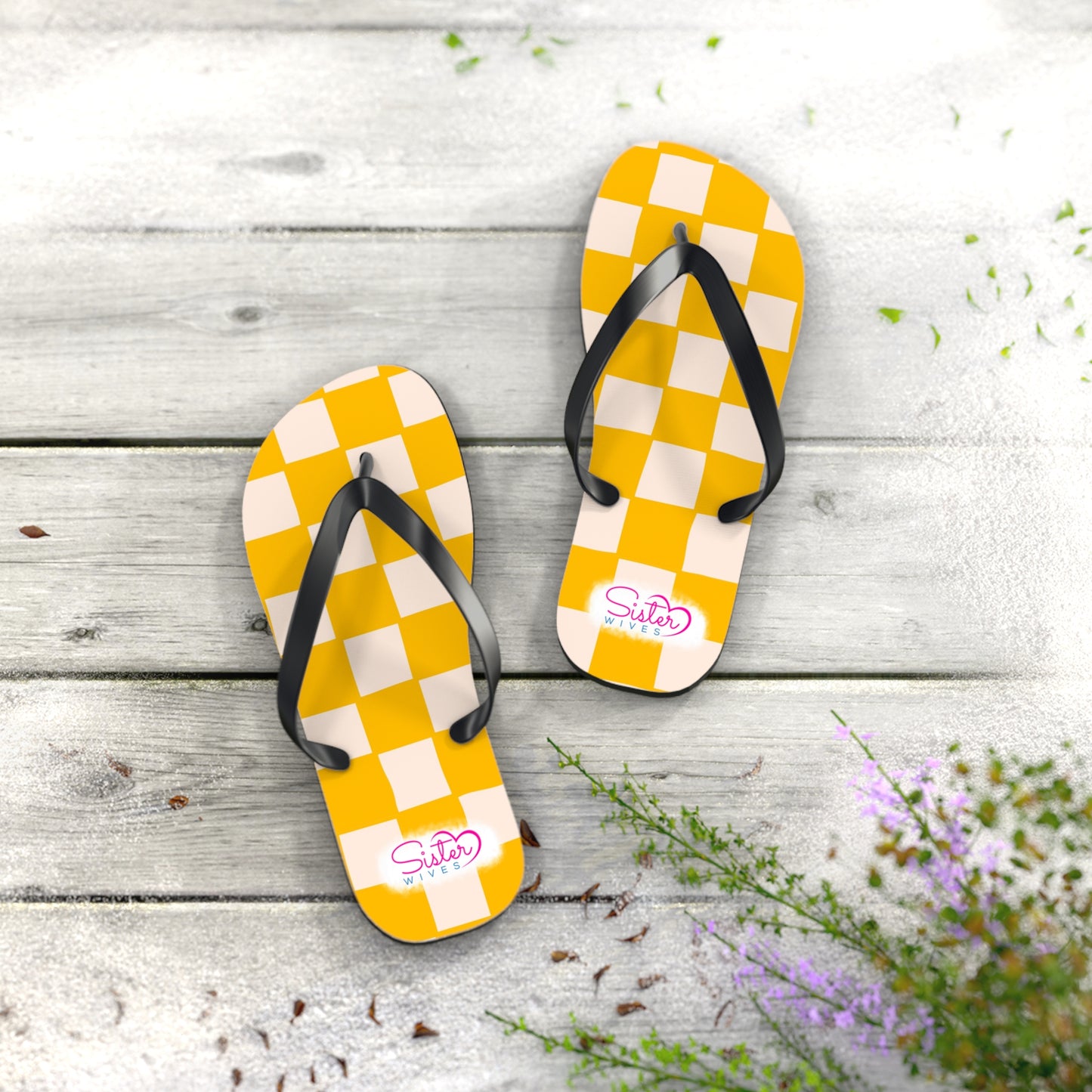 Yellow Checkered Flip Flops | Lightweight Summer Sandals for Travel & Vacation
