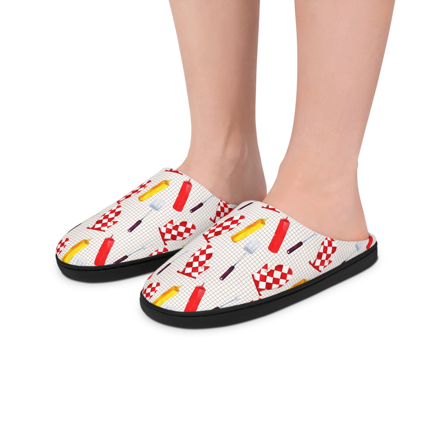 Men’s BBQ Slippers – Grill & Cookout Indoor House Shoes | Funny Food Print Slippers | Cozy Non-Slip Men’s Slippers