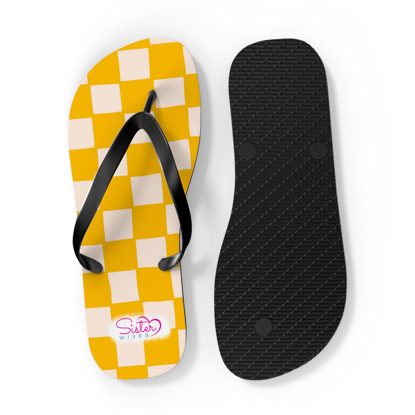 Yellow Checkered Flip Flops | Lightweight Summer Sandals for Travel & Vacation