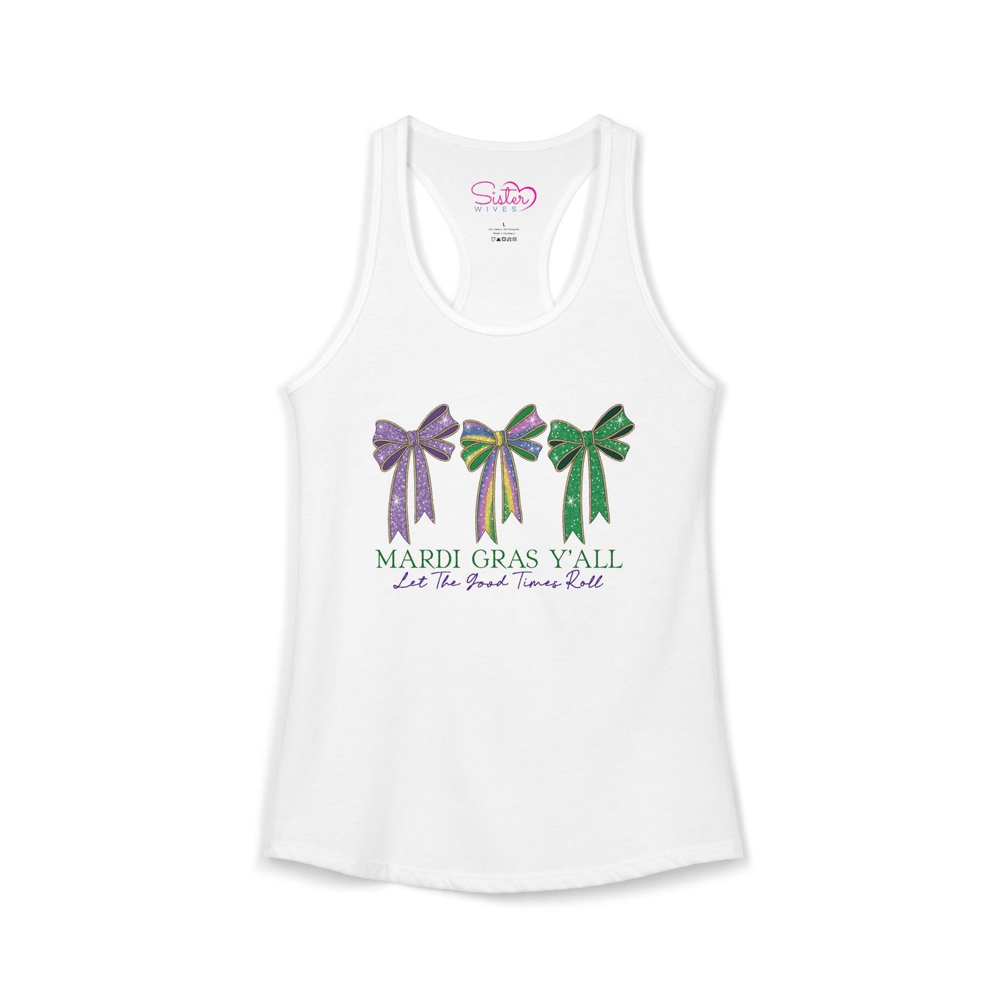 Mardi Gras Y’all Racerback Tank – Polyamorous ENM Throuple Swinger Shirt | Purple Green Gold Mardi Gras Festival Top
