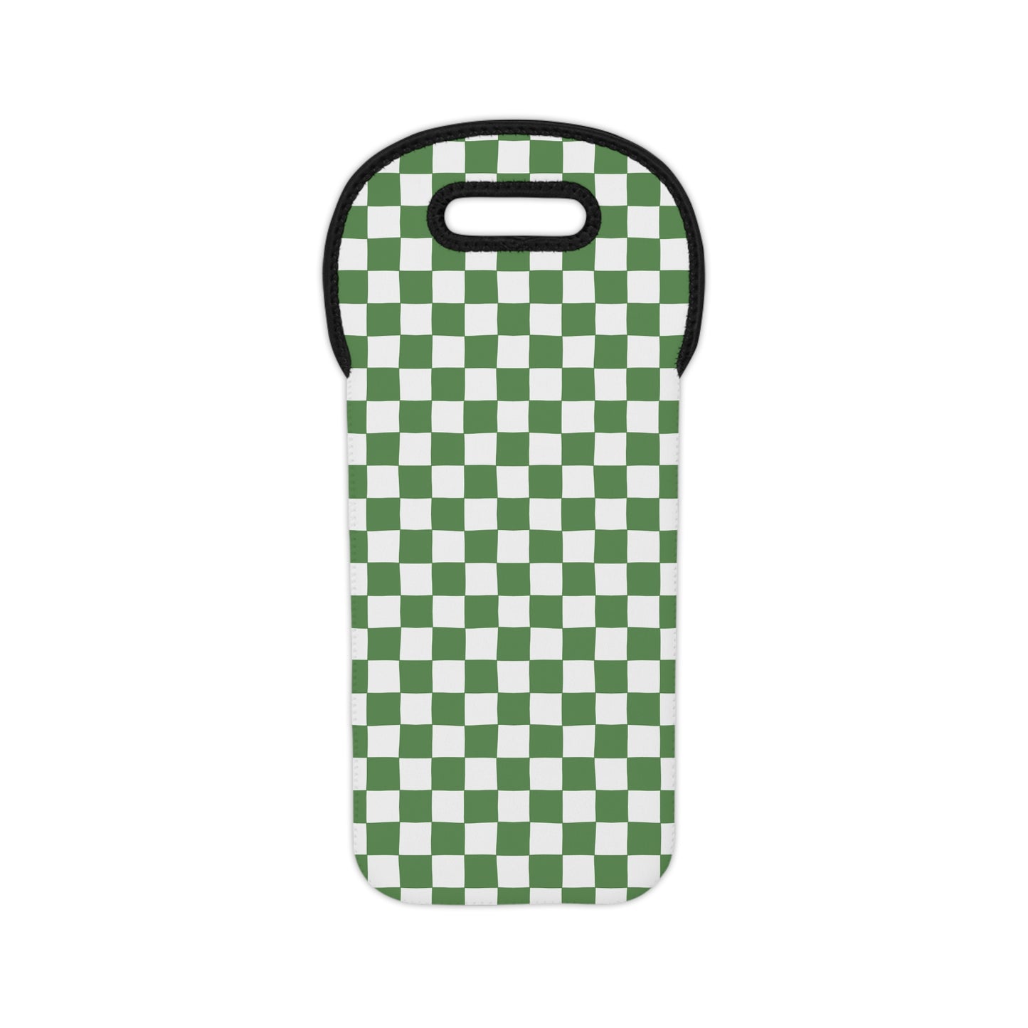 Green Checkered Wine Tote Bag – Reusable Neoprene Wine Bottle Carrier with Handle