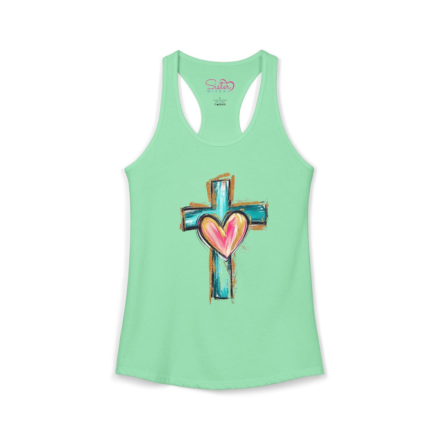 Cross with Heart Racerback Tank | Inclusive Faith Tank Top | Chosen Family Christian Apparel | Love-Centered Spiritual Summer Shirt