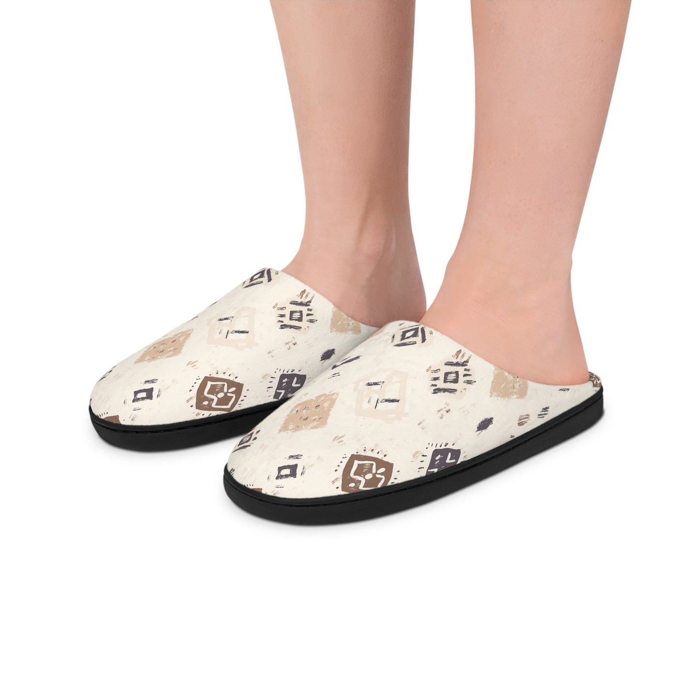 Men’s Neutral Boho Slippers – Abstract Earth Tone Indoor House Shoes | Modern Minimal Cozy Men’s Slippers | Non-Slip Loungewear