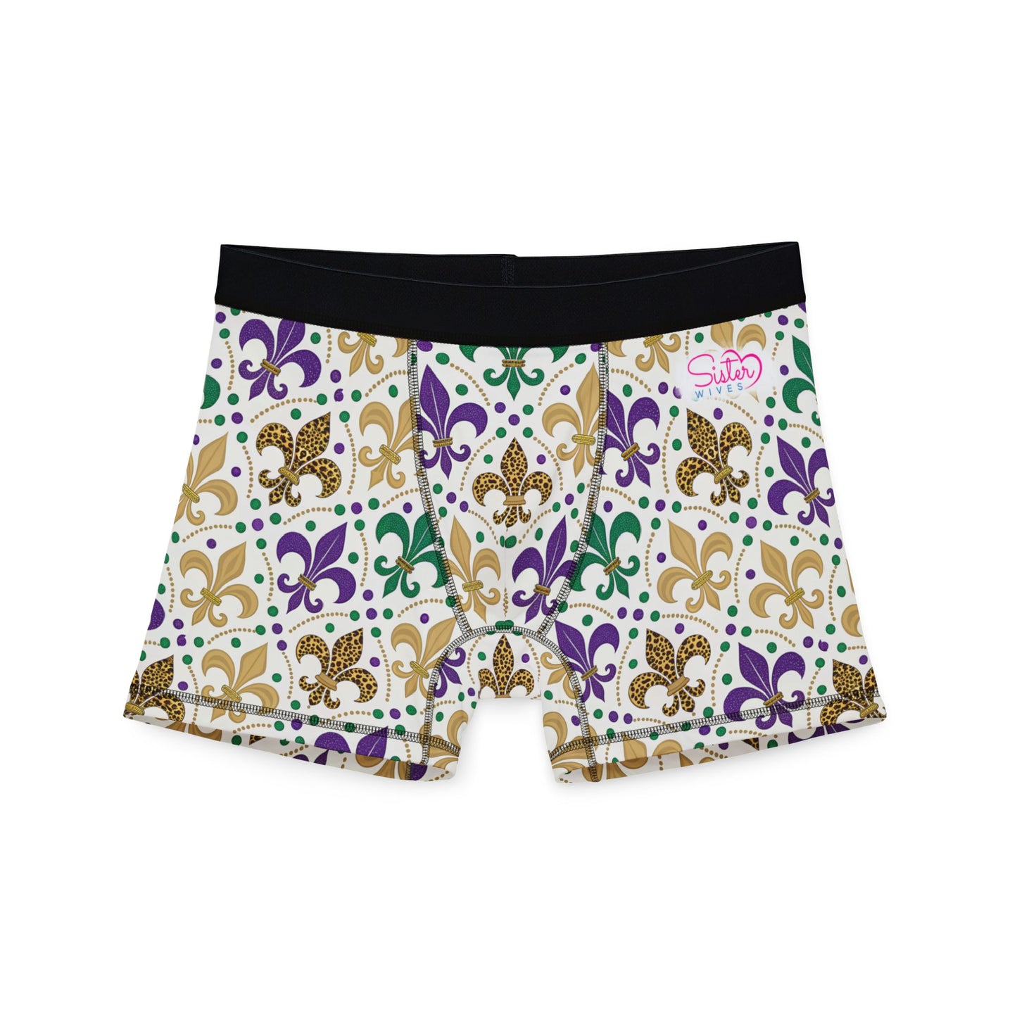 Mardi Gras Cheetah Print Men’s Boxer Briefs | Polyamory ENM Pride Underwear, Matching Couples Underwear