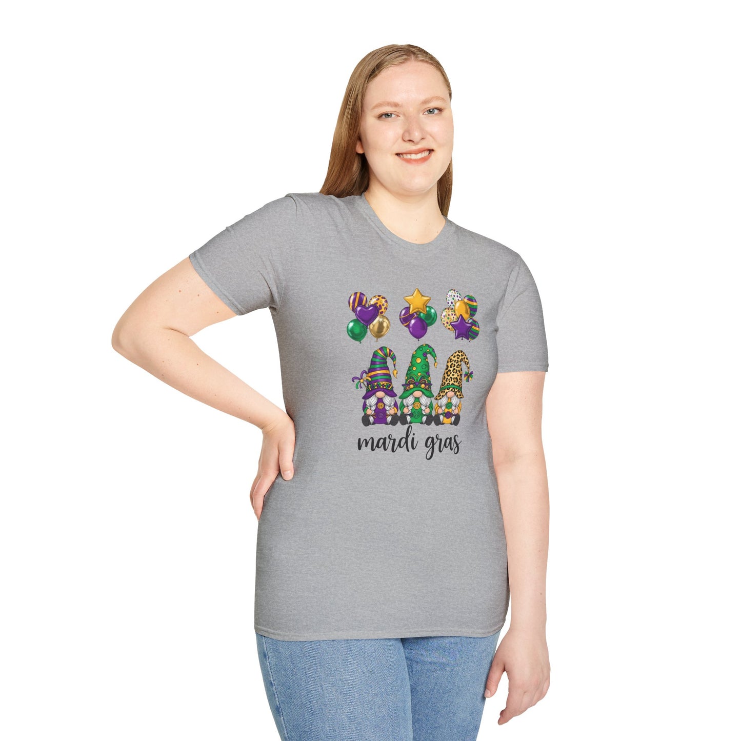 Mardi Gras Throuple Gnome T-Shirt | Polyamory ENM Pride Tee | Festive Gnome Graphic Shirt | Chosen Family Swinger Lifestyle Apparel