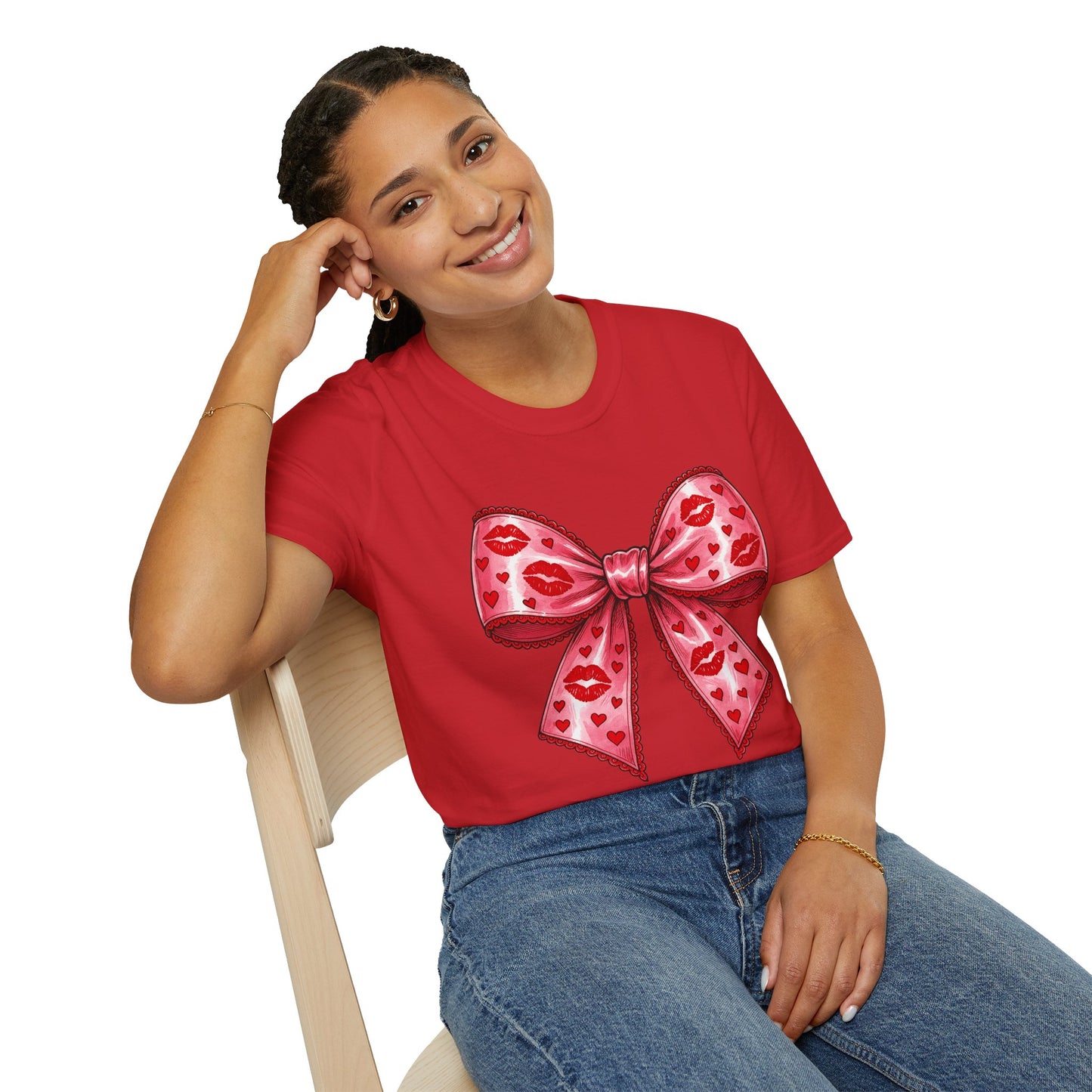 Red Coquette Bow Shirt – Flirty Valentine Bow T-Shirt, Polyamory ENM Non-Monogamy Symbol Tee, Unisex Gildan 64000