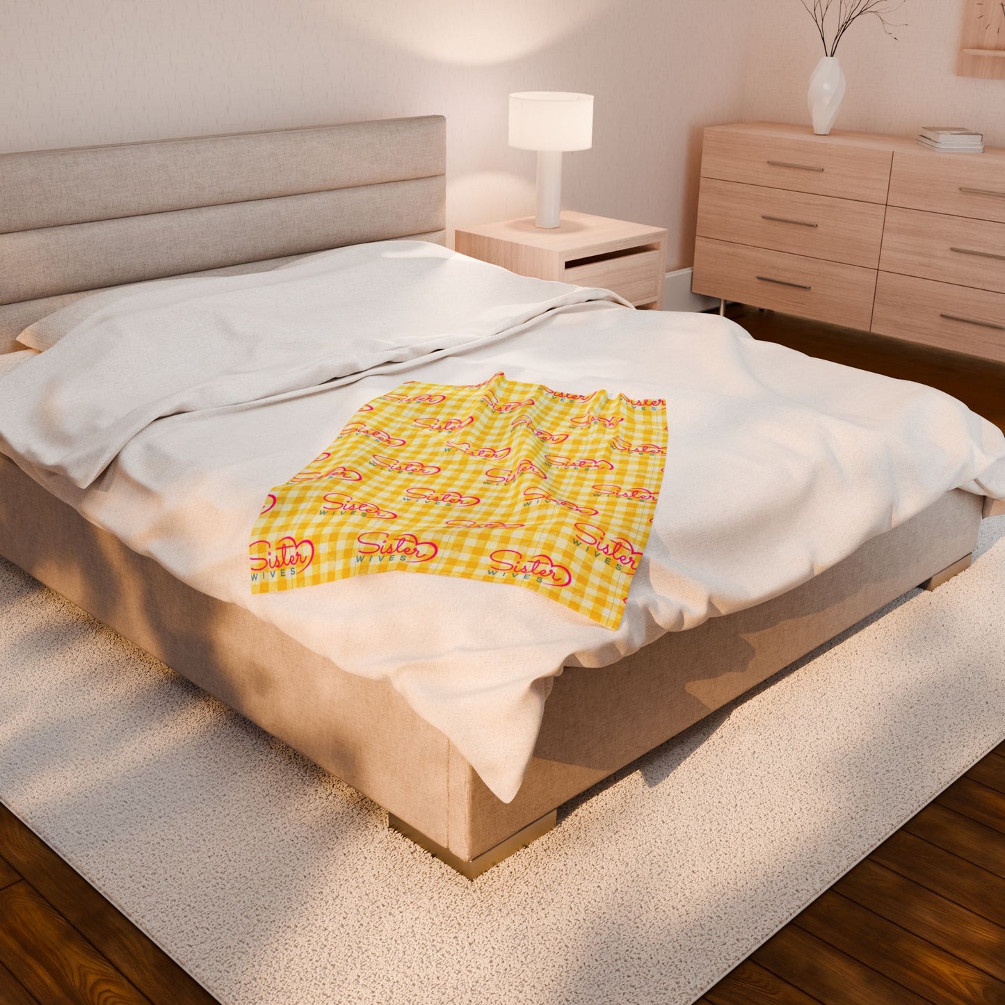 Sister Wives Light Sunflower Gingham Velveteen Plush Blanket