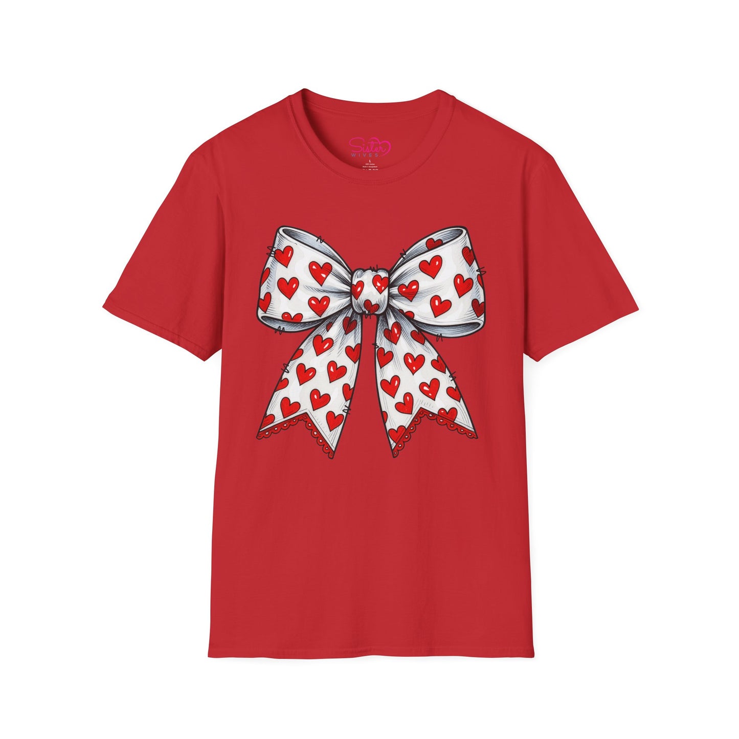 Valentine's Day Red Coquette Bow Shirt – Flirty Valentine Bow T-Shirt, Polyamory ENM Non-Monogamy Symbol Tee, Unisex Gildan 64000