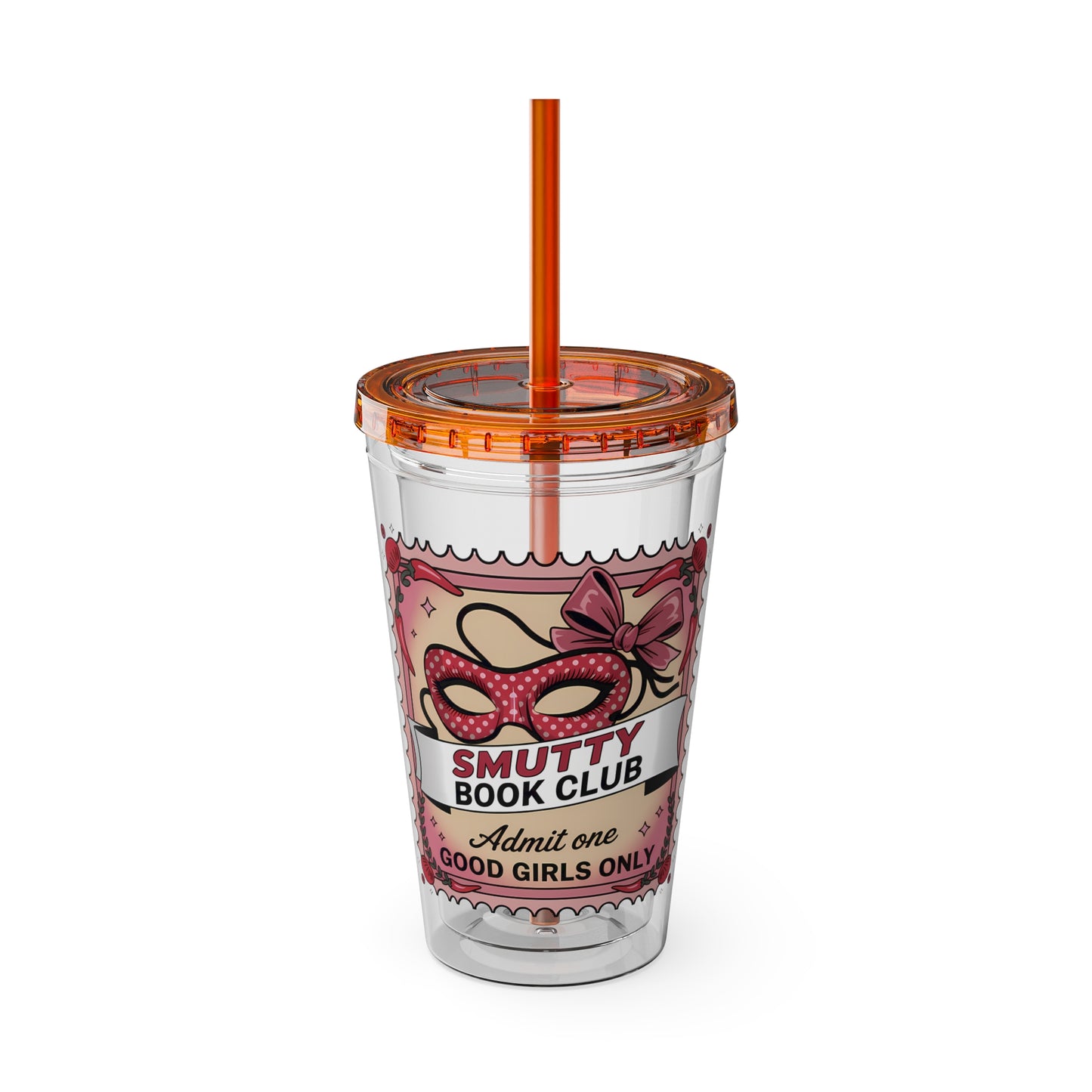 Admit One: Smutty Book Club – 16oz Sunsplash Tumbler | Polyamory Pride Cup | ENM Lifestyle Drinkware | Swinger Aesthetic Travel Cup | Spicy Romance Reader Gift | Poly, Open Relationship,...