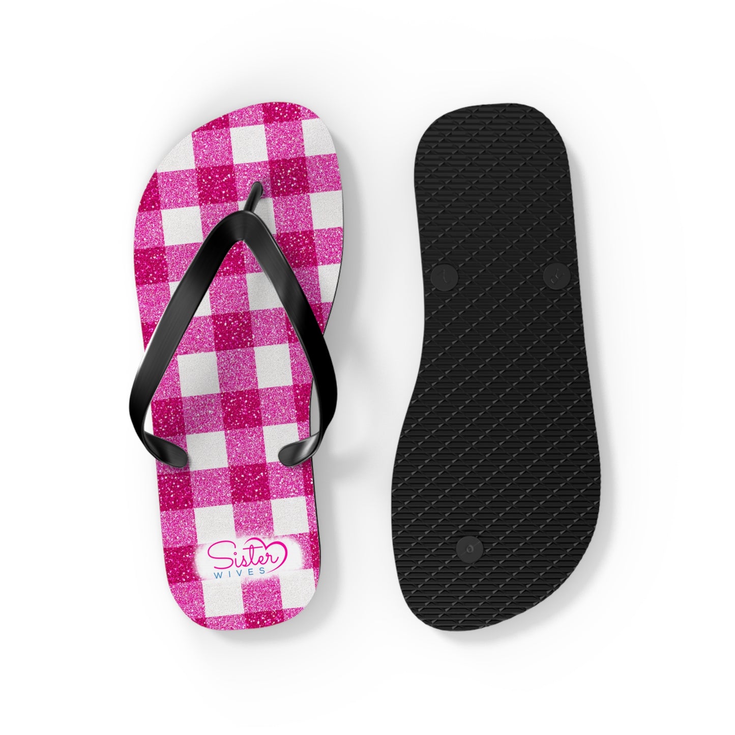 Pink Gingham Flip Flops for Women | Ethical Non Monogamy & Poly Lifestyle Sandals
