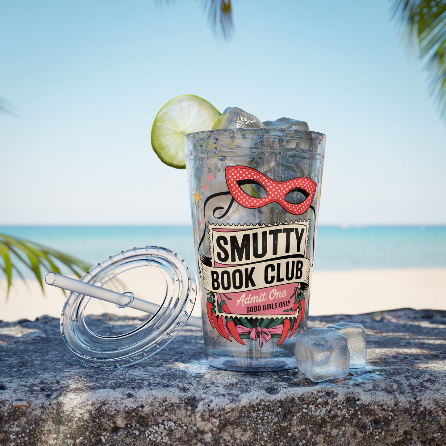 Admit One: Smutty Book Club – 16oz Sunsplash Tumbler | Polyamory Pride Cup | ENM Lifestyle Drinkware | Swinger Aesthetic Travel Cup | Spicy Romance Reader Gift | Poly, Open Relationship,...