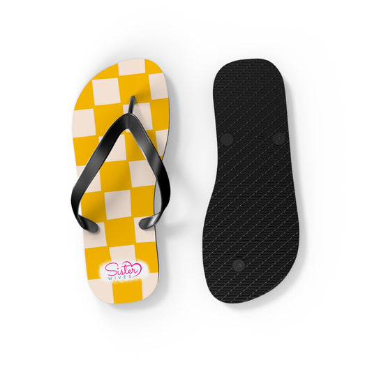 Yellow Checkered Flip Flops | Lightweight Summer Sandals for Travel & Vacation