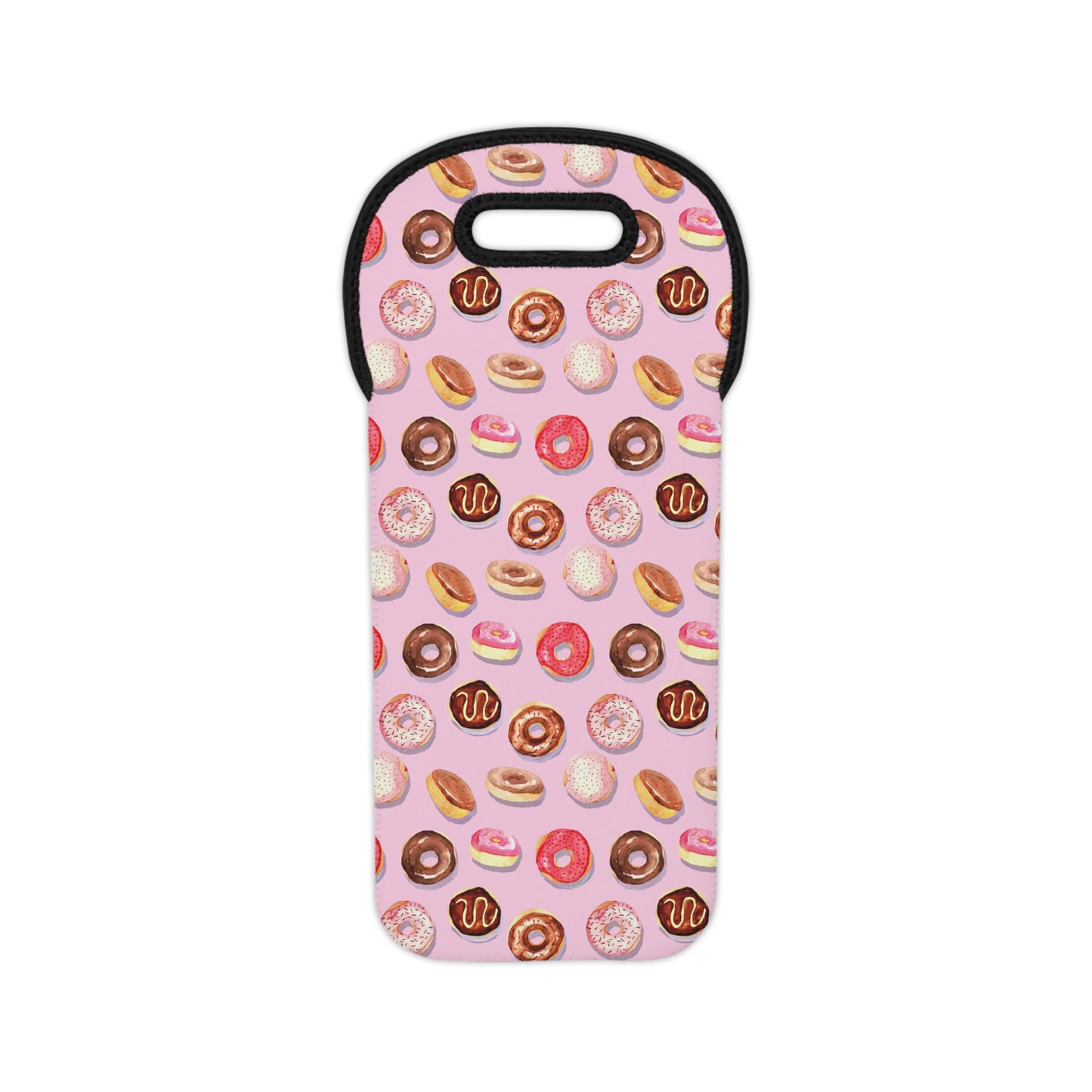 Pink Donut Wine Tote Bag | Neoprene Wine Bottle Carrier with Handle | Cute Dessert Gift for Parties