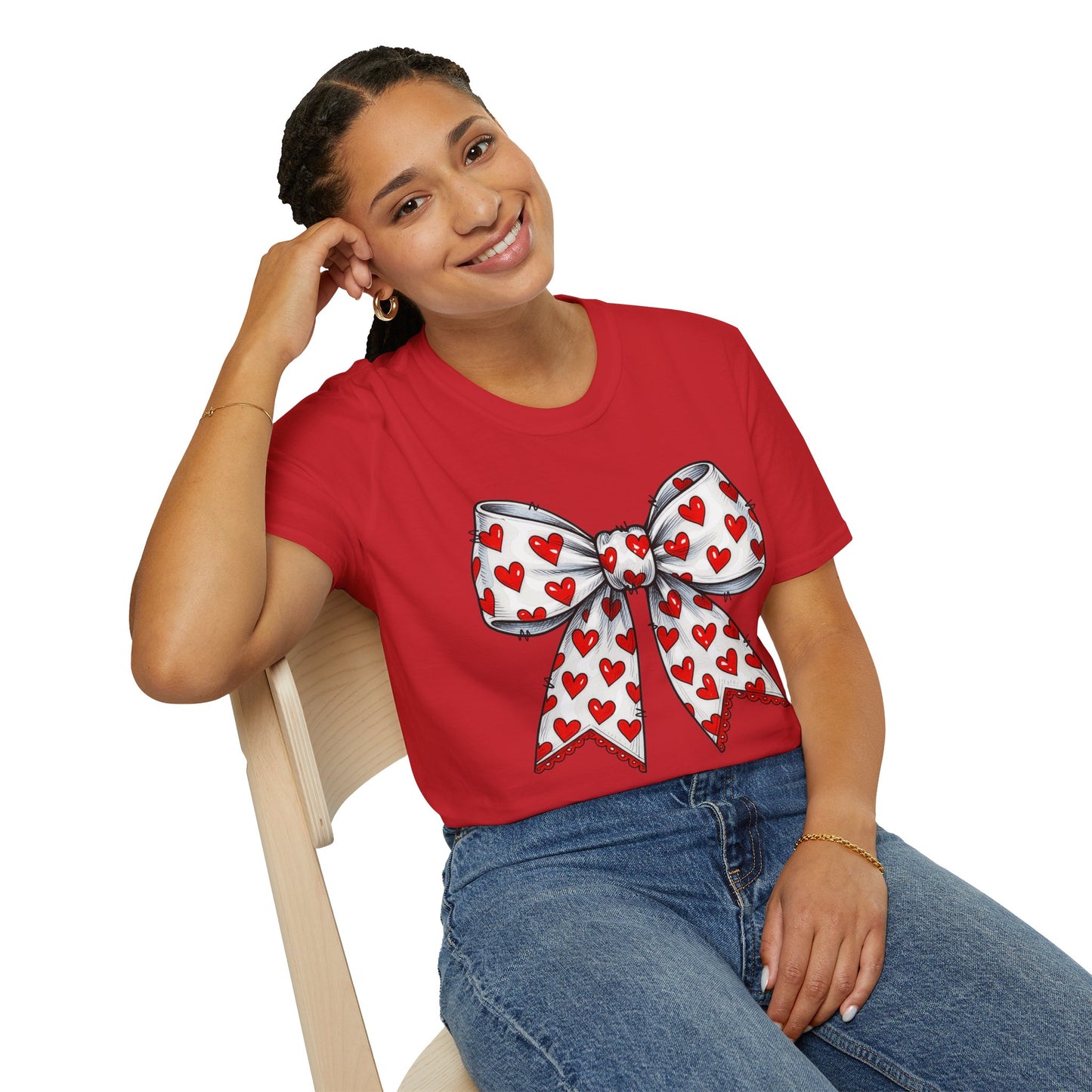 Valentine's Day Red Coquette Bow Shirt – Flirty Valentine Bow T-Shirt, Polyamory ENM Non-Monogamy Symbol Tee, Unisex Gildan 64000