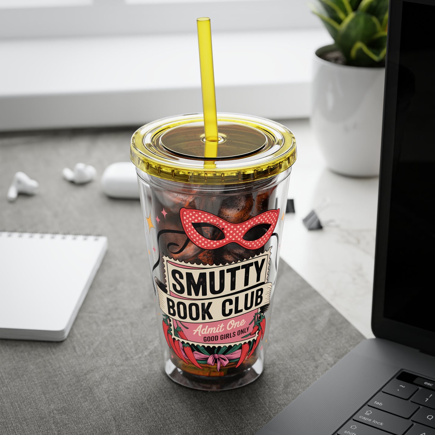 Admit One: Smutty Book Club – 16oz Sunsplash Tumbler | Polyamory Pride Cup | ENM Lifestyle Drinkware | Swinger Aesthetic Travel Cup | Spicy Romance Reader Gift | Poly, Open Relationship,...