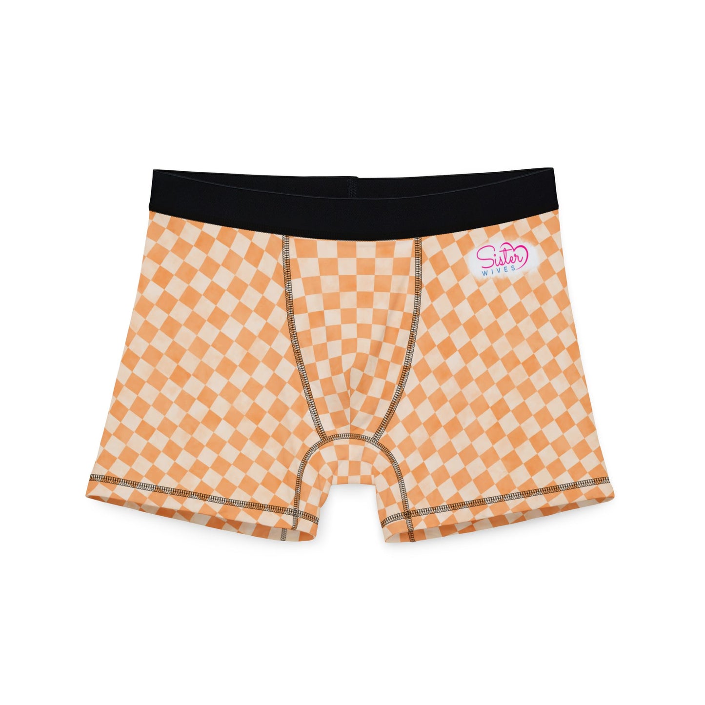 Orange Checker Men’s Boxer Briefs | Aesthetic Stretch Underwear | ENM & Polyamory Friendly Loungewear