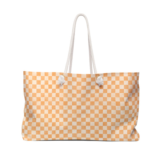 Orange Checker Weekender Bag | Cozy Travel Tote | ENM & Polyamory Friendly Overnight Bag | Chosen Family Aesthetic Carryall