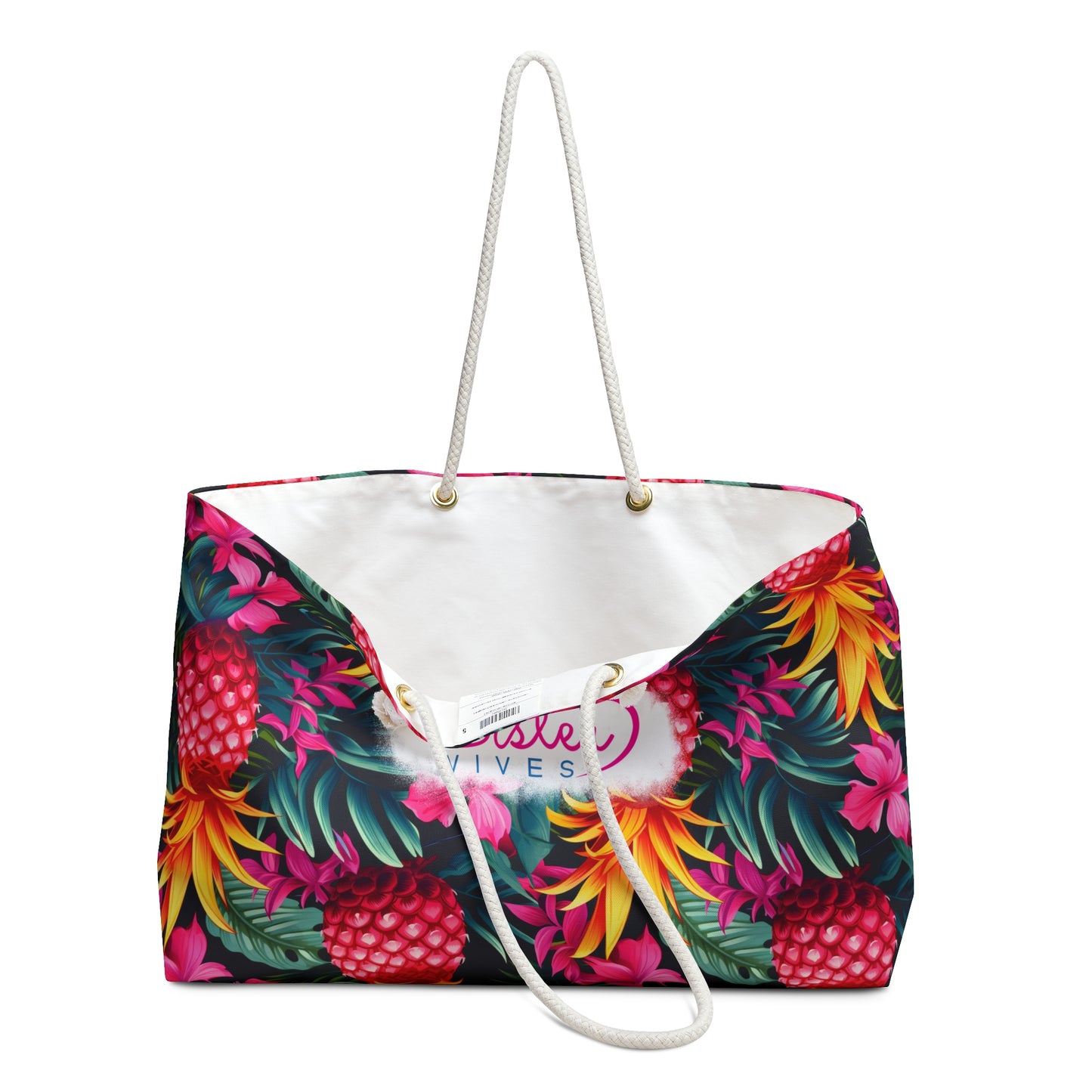 Pink Upside Down Pineapple Tropical Floral Weekender Bag, Perfect for Weekend Getaways, Sister Wives Gifts, Travel Tote, Beach Bag, Summer Essentials