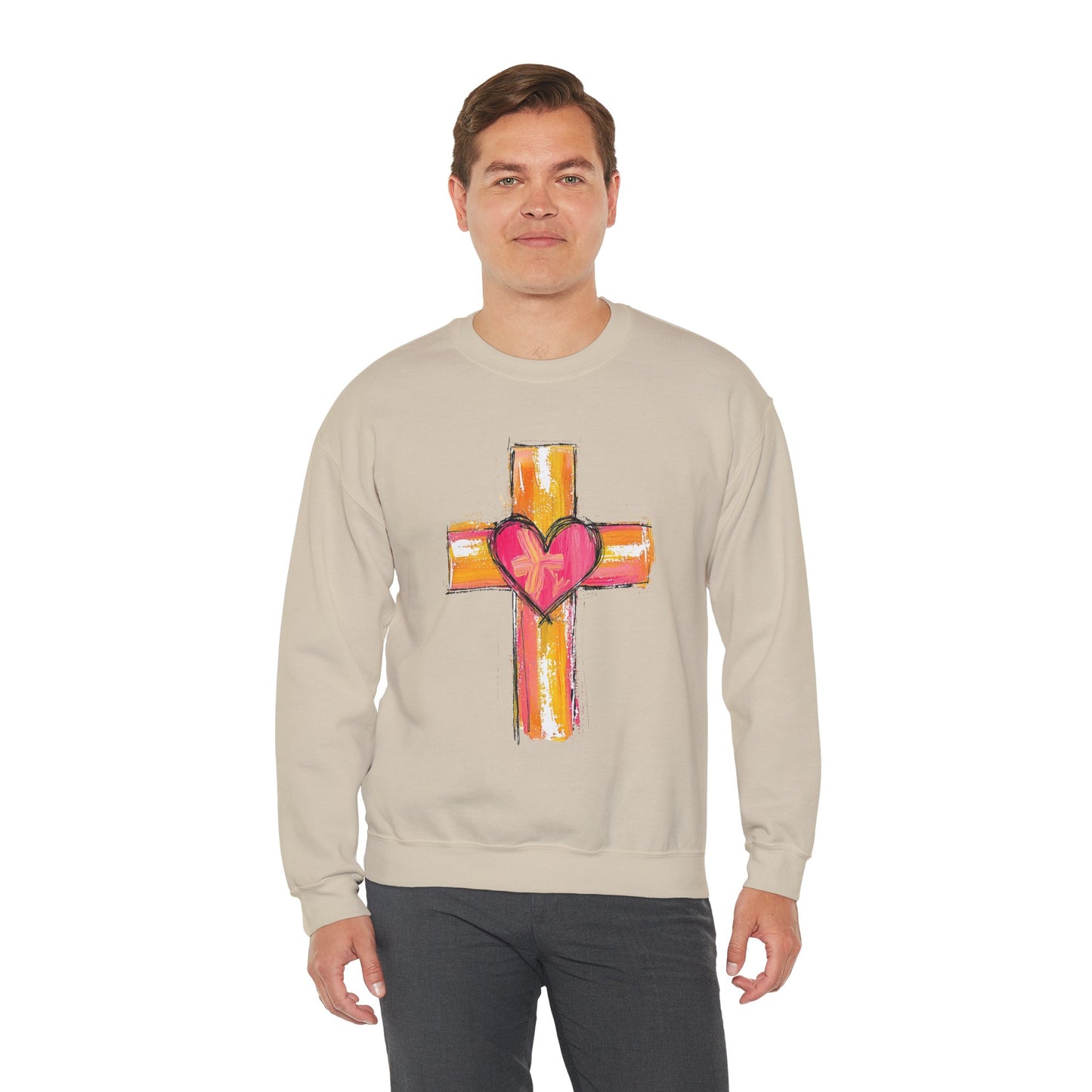 Cross with Heart Crewneck Sweatshirt | Love-Centered Faith Pullover | Inclusive Christian Apparel | Cozy Spiritual Sweatshirt