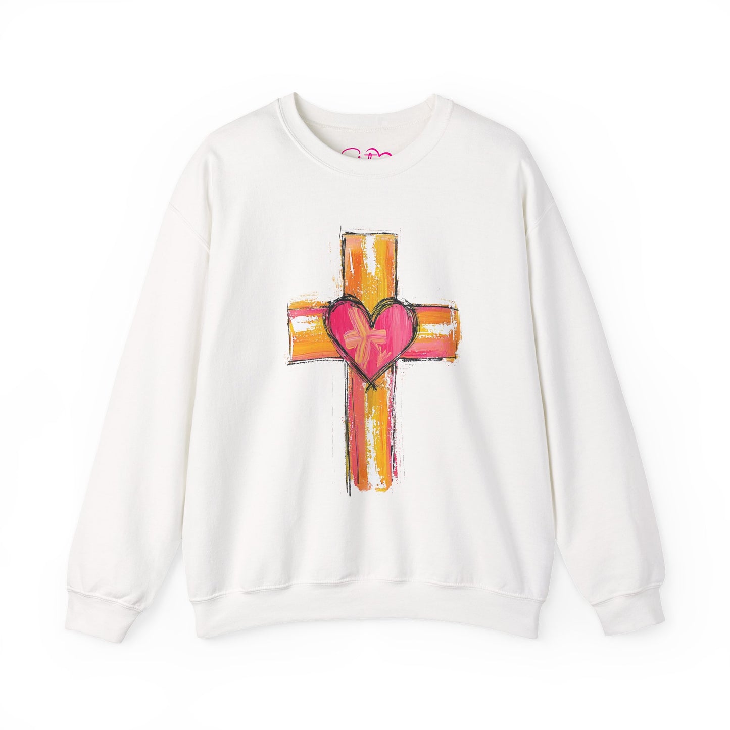 Cross with Heart Crewneck Sweatshirt | Love-Centered Faith Pullover | Inclusive Christian Apparel | Cozy Spiritual Sweatshirt