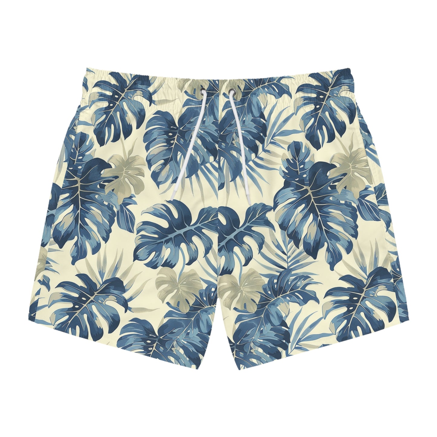 Tropical Leaf Swim Trunks for Men – Blue Palm Fast-Dry Board Shorts with Drawstring | XS–3XL Summer Swimwear