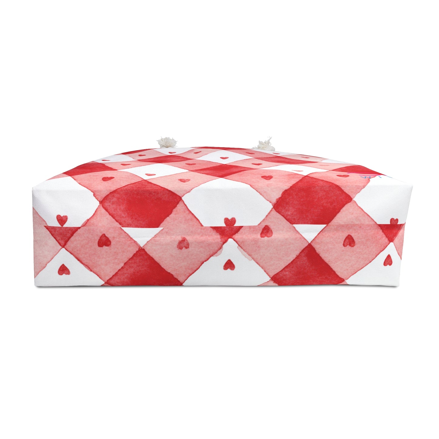 Valentine Red & Pink Weekender Bag | Romantic Heart & Checkered Patterns | Polyamory-Friendly Travel Bag | Cute Getaway Tote for Couples & Throuples