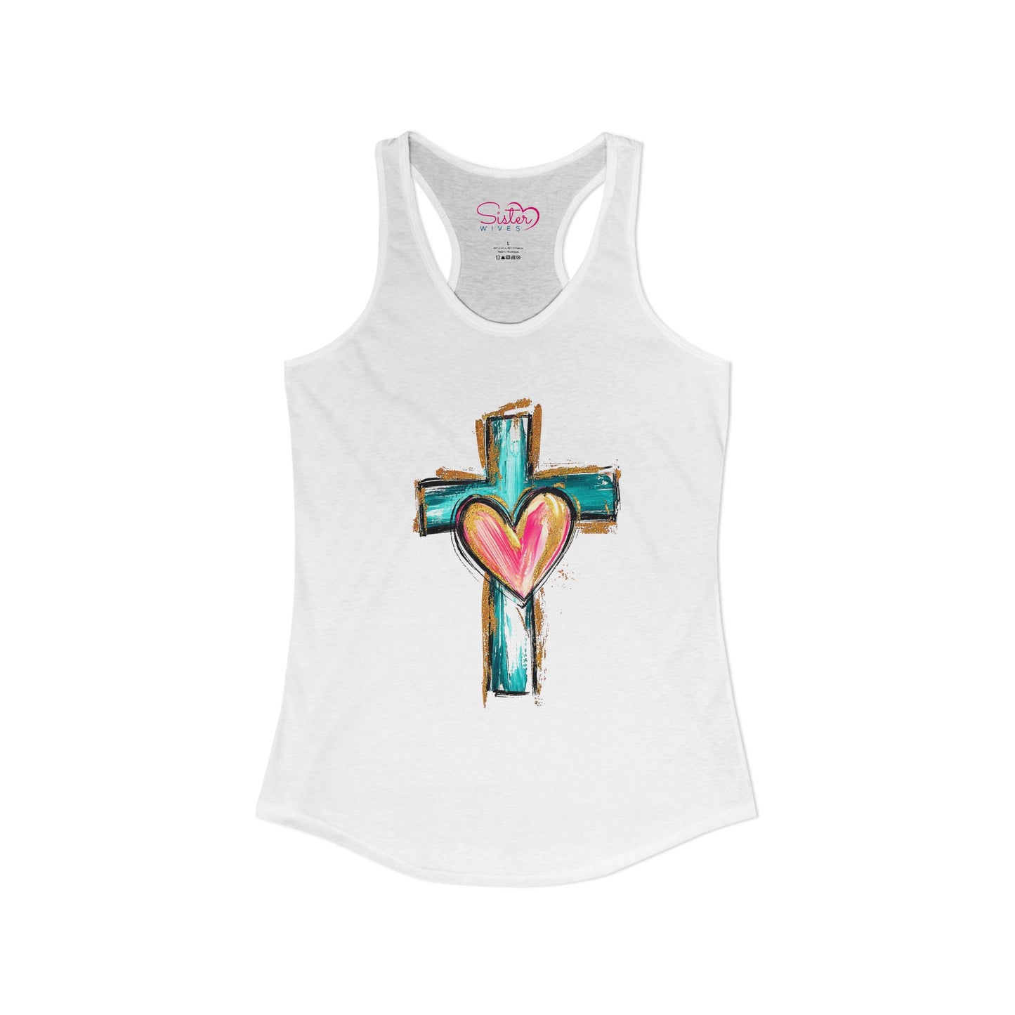 Cross with Heart Racerback Tank | Inclusive Faith Tank Top | Chosen Family Christian Apparel | Love-Centered Spiritual Summer Shirt