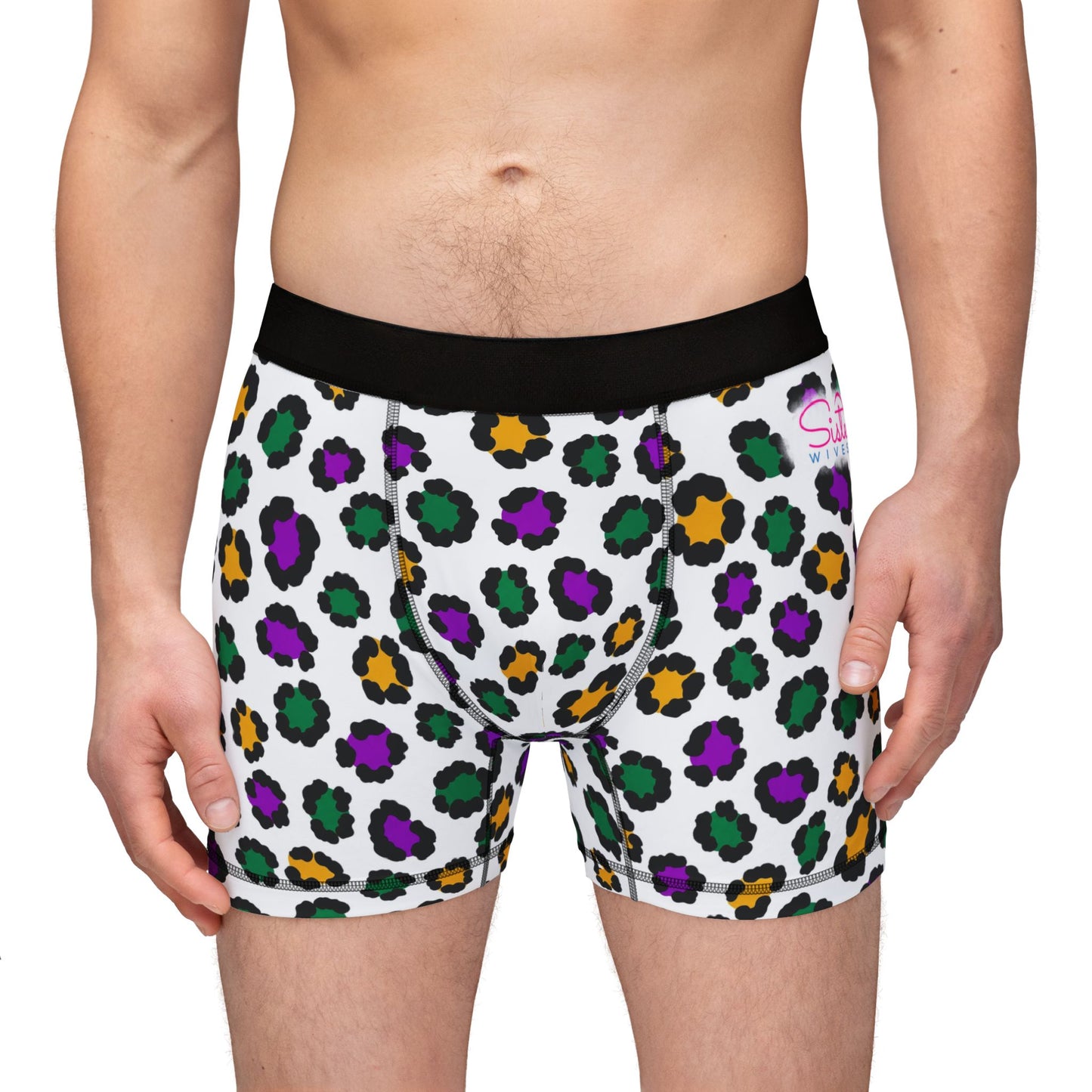 Mardi Gras Cheetah Print Men’s Boxer Briefs | Polyamory ENM Pride Underwear, Matching Couples Underwear