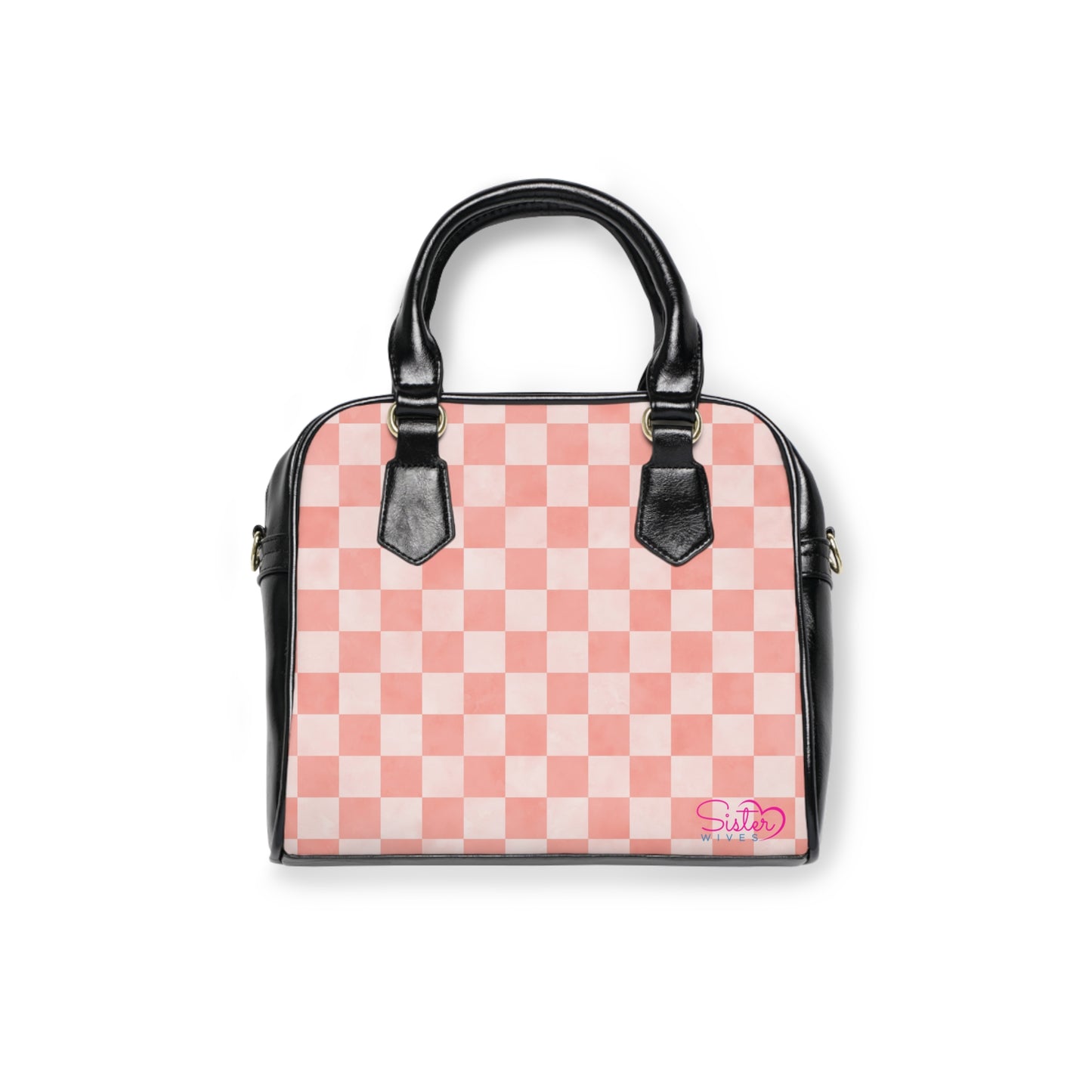 Pink Checkered Shoulder Handbag – Valentine Checkerboard PU Leather Purse, Polyamory & ENM Friendly Fashion Bag, Love-Positive Gift